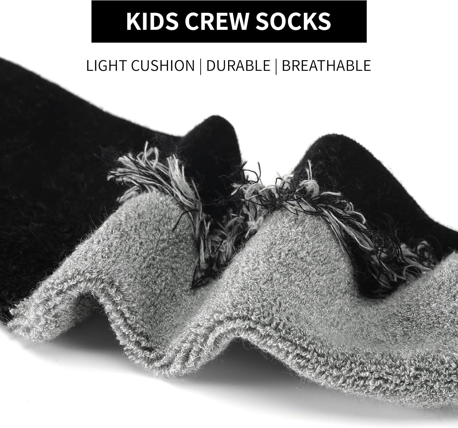 Boys&Girls 6-Pack School Uniform Crew Socks,Cushioned Stretch Black | For Kids 6-12 Years,Moisture-wicking,Breathable,Light Cushion,Durable,Elastic,Ideal for School Uniform,Casual,Sports