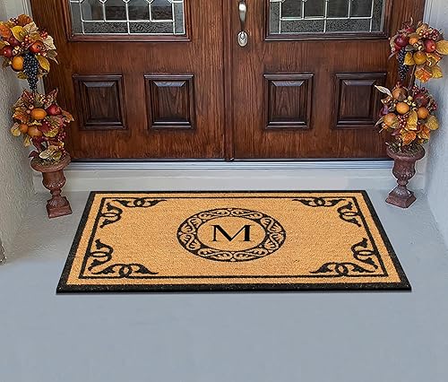 Miniatura 10 de A1HC - Tapete de puerta con monograma de fibra de coco natural para puerta delantera, 24 x 39 pulgadas, tratamiento antidesprendimiento, duradero