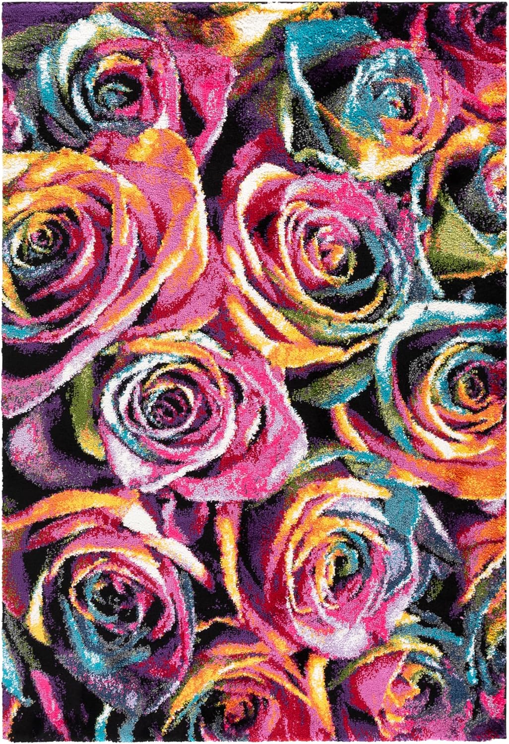 SAFAVIEH Fiesta Shag Collection Area Rug - 5'1" x 7'6", Fuchsia & Multi, Rainbow Rose Design, Non-Shedding & Easy Care, 0.5-inch Thick Ideal for High Traffic Areas in Living Room, Bedroom (FSG366B)