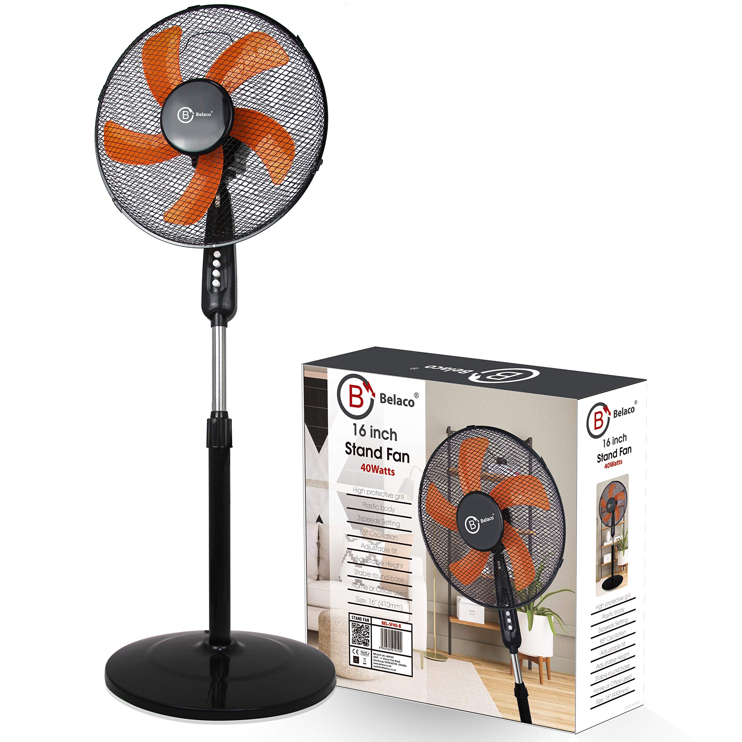 Belaco New Stand Fan Pedestal fan 16 Inch Oscillating free stand fan