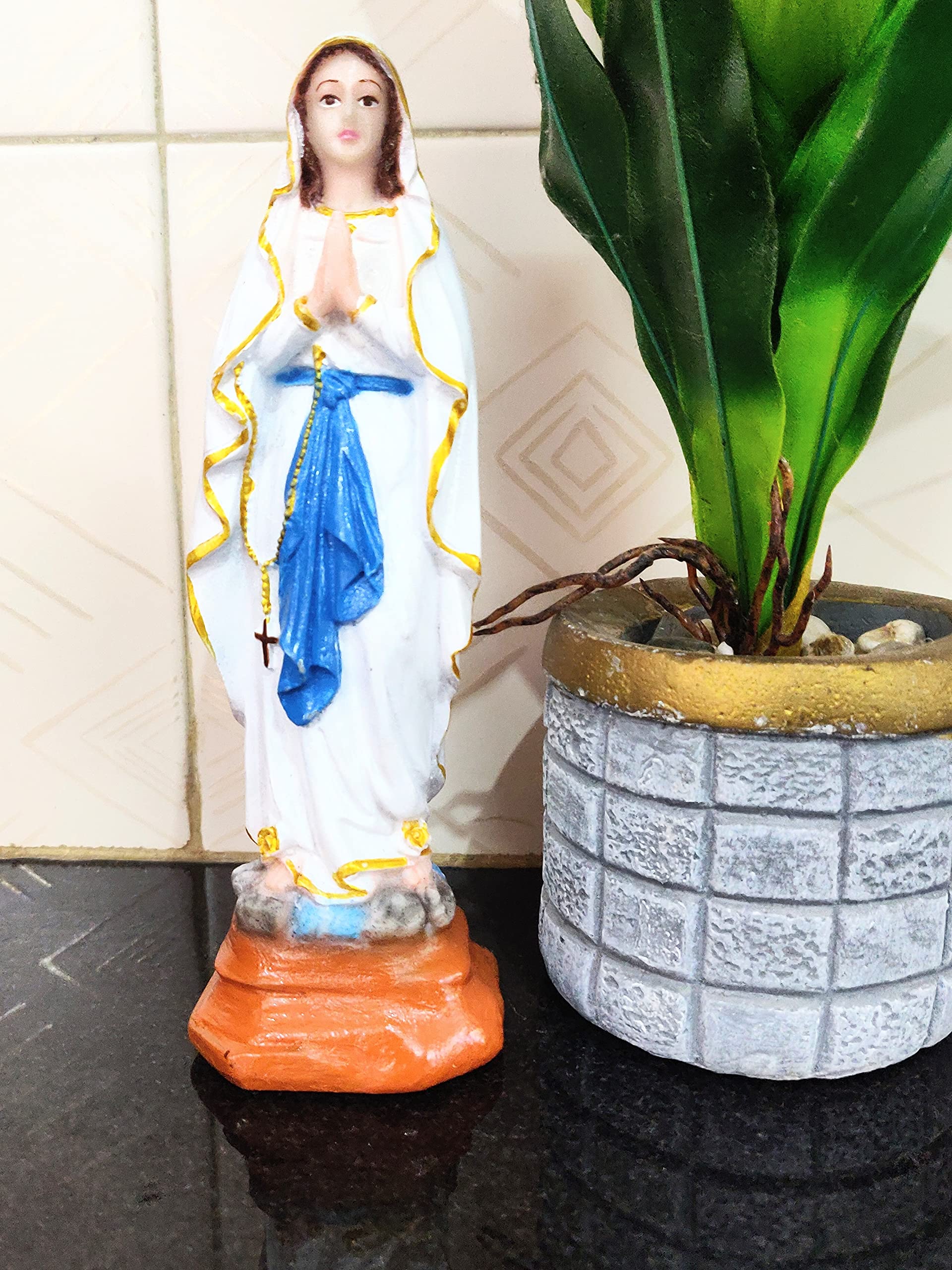 Breeze Handicrafts Resin Mother Mary Statues for Home Decor Our Lady of Lourdes Mary Christian Idols and Figurines of Showpiece Virgin Mary Idol for Home Decor (Height 31 cm) PRST 77