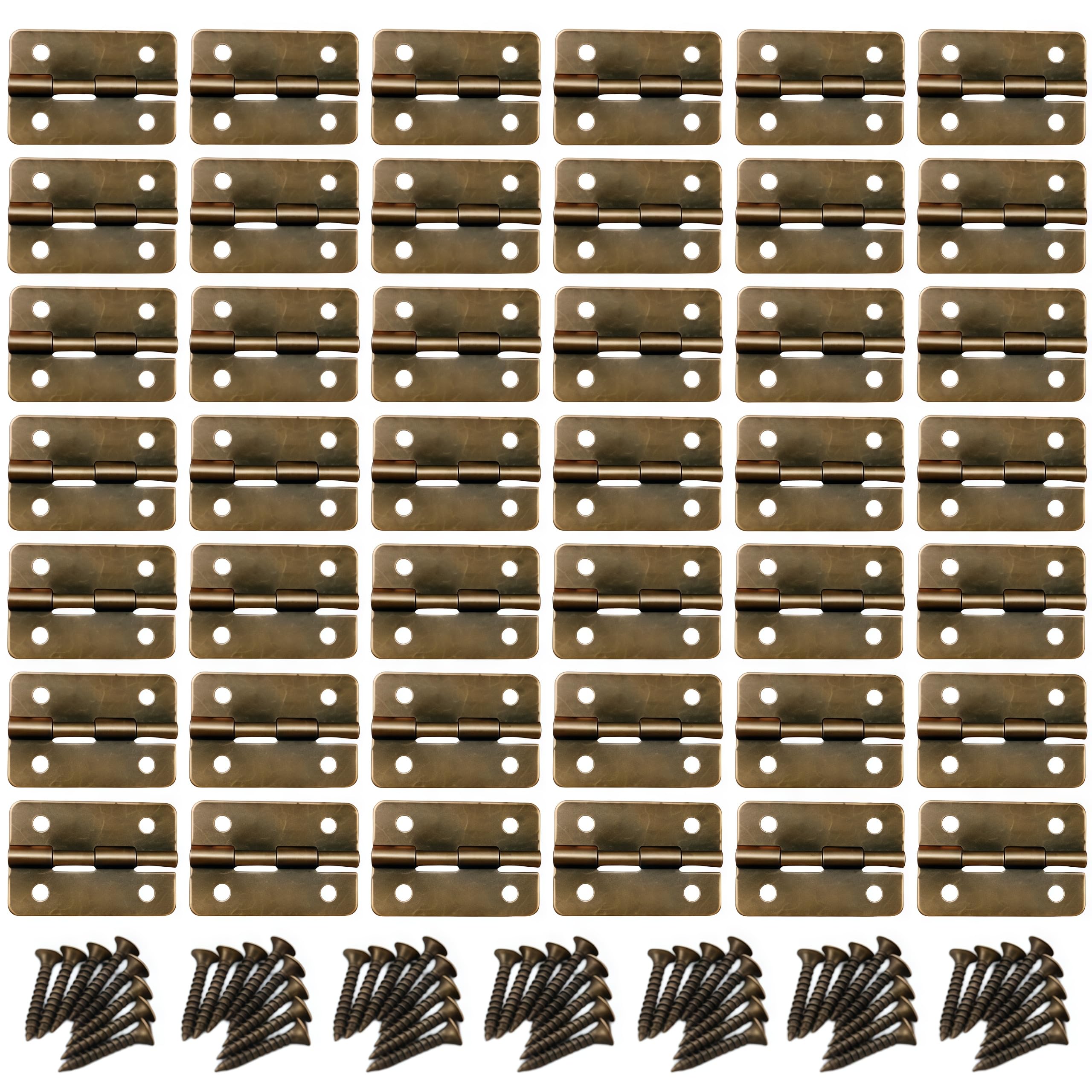Vbnexyr Bronze Hinges 42 Piece Set Of Iron Rounded Corner Mini Hinges In Wooden Box Gift Box Home Furniture Hardware 30 * 21Mm Antique