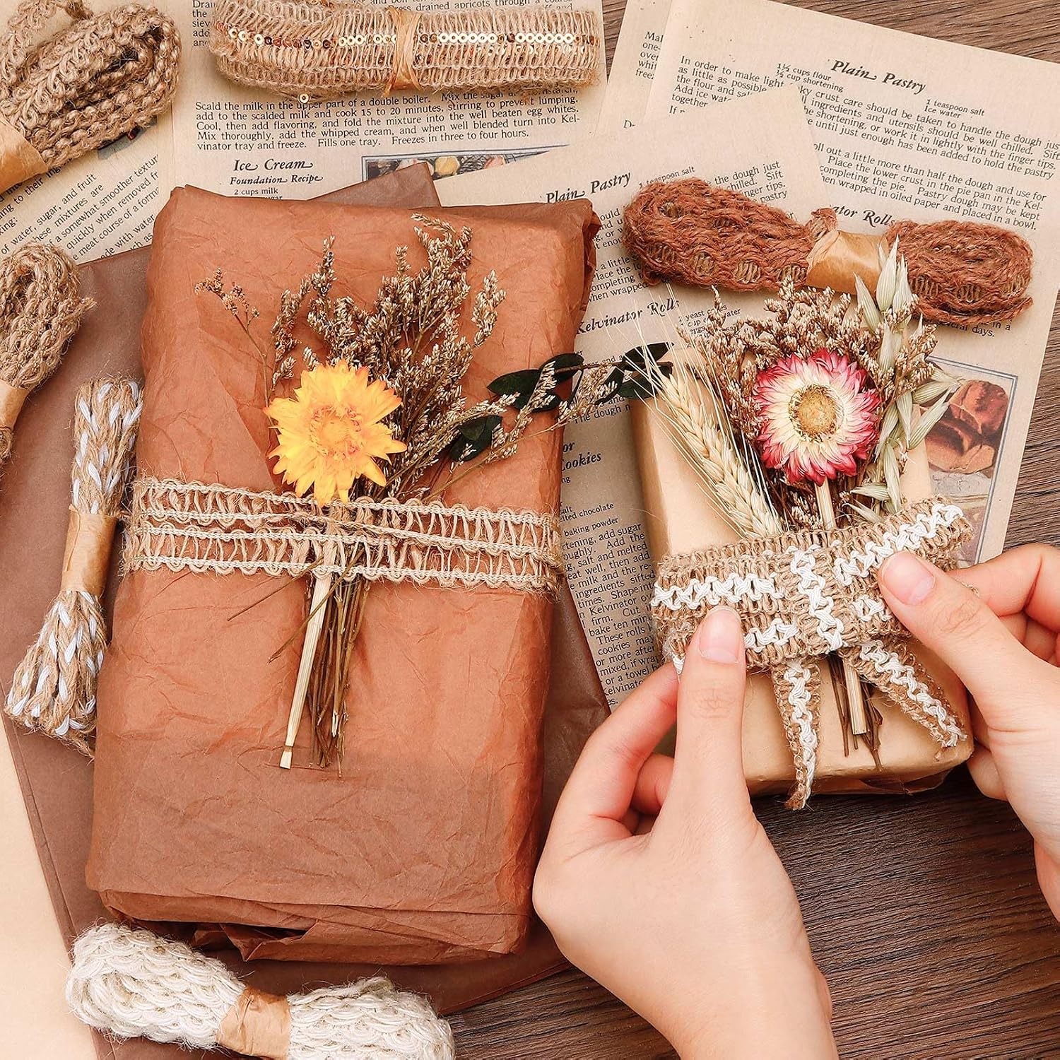 9 Rolls Jute Burlap Lace Ribbon Trim, 18 Meters Decorative Craft Fabric Ribbons for Crafts Wrapping Sewing Wedding Party Decorations