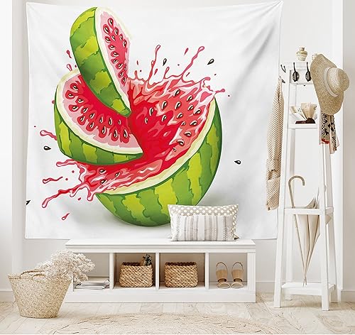 Miniatura 2 de Ambesonne Tapiz moderno, estampado de gotas de jugo de frutas maduras de sandía de verano, para colgar en la pared para dormitorio, sala de estar,