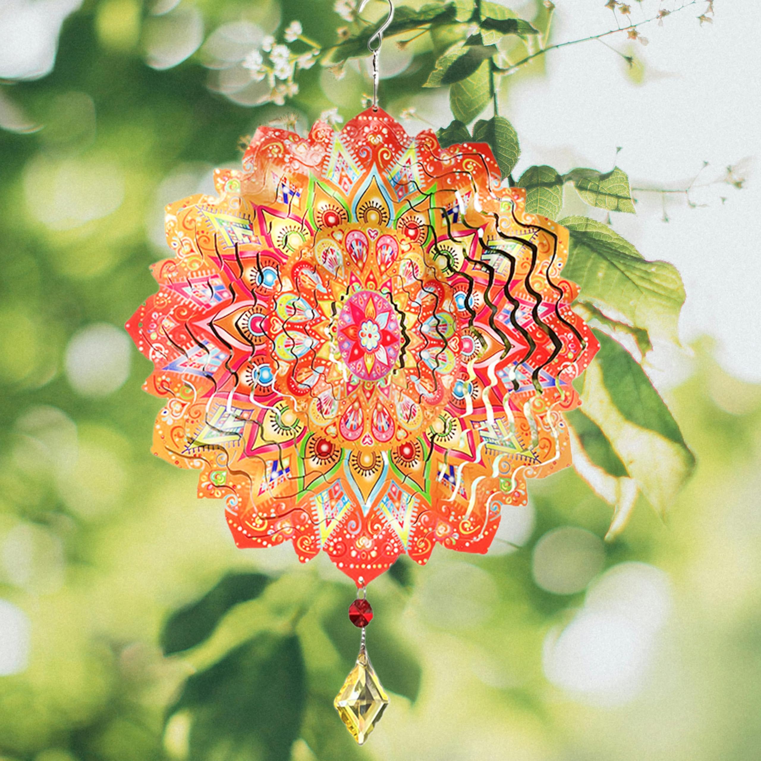 DOFE Mandala Hanging Wind Spinner 11.8 Inch Outdoor Wind Chime Art Garden Decor 3D Stainless Steel Metal Sculptures Kinetic Ornaments (Mandala 2)