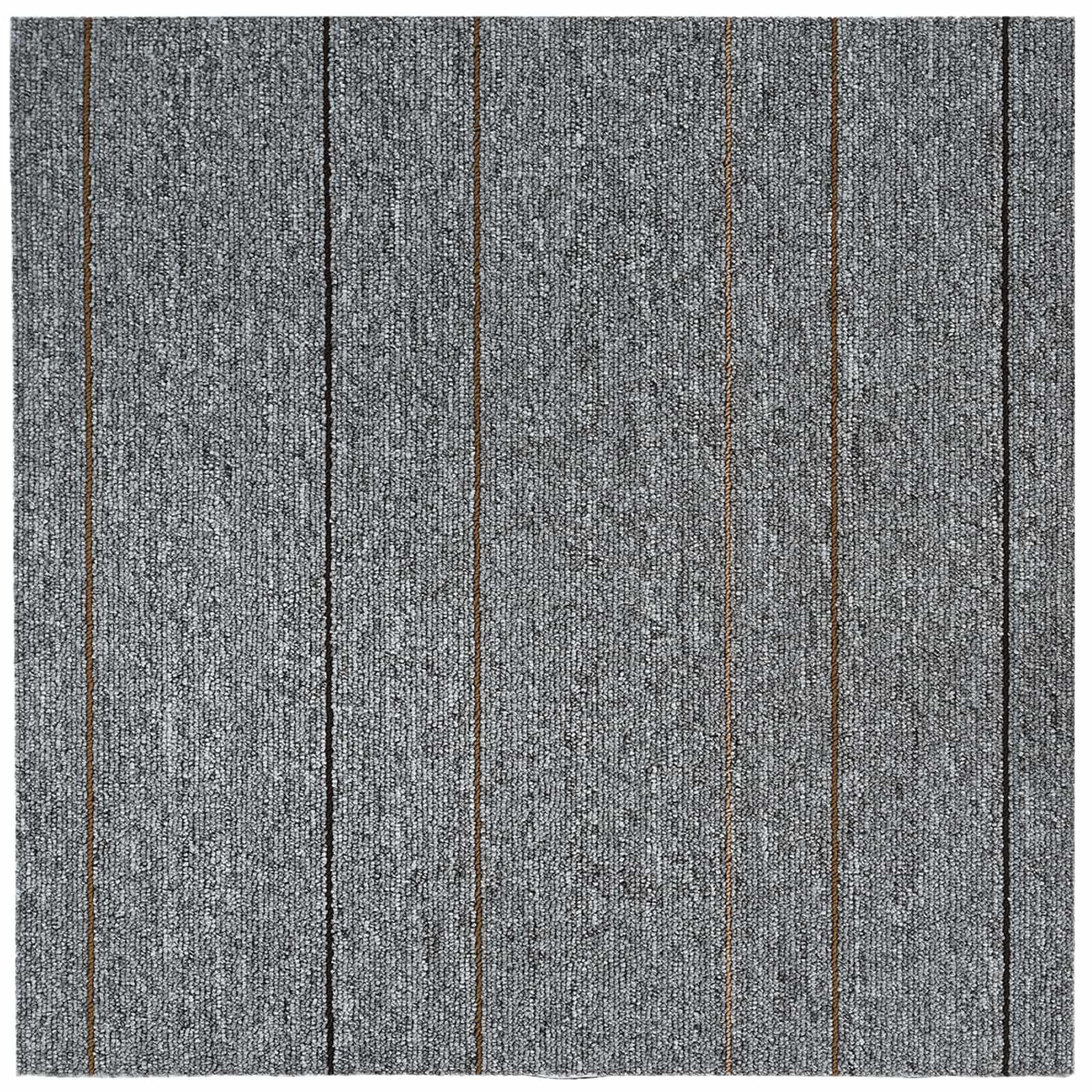 20er Set Teppichfliesen Hellgrau mit Streifen 50x50 cm Moderne Loop-Pile Teppichbodenfliesen selbstliegend für Wohnzimmer und Schlafzimmer Schalldämmende Auslegeware aus PP mit Bitumenrücken
