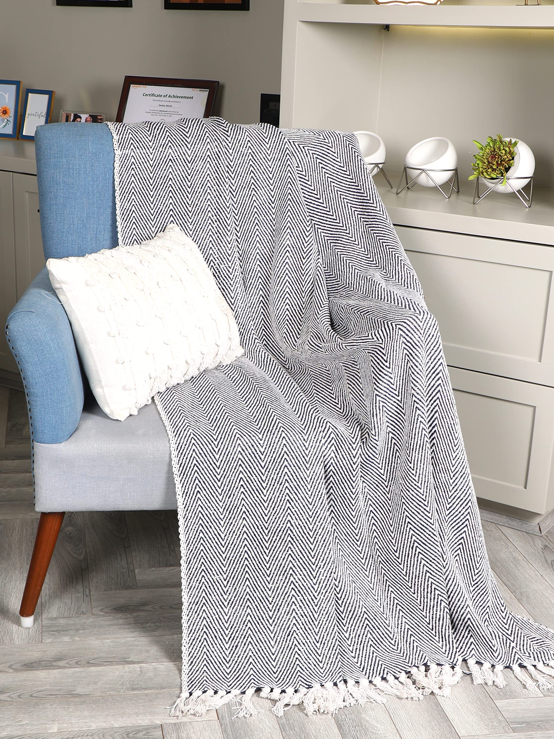 Sashaa World Beige Cotton Throw - Cozy Comfort -10