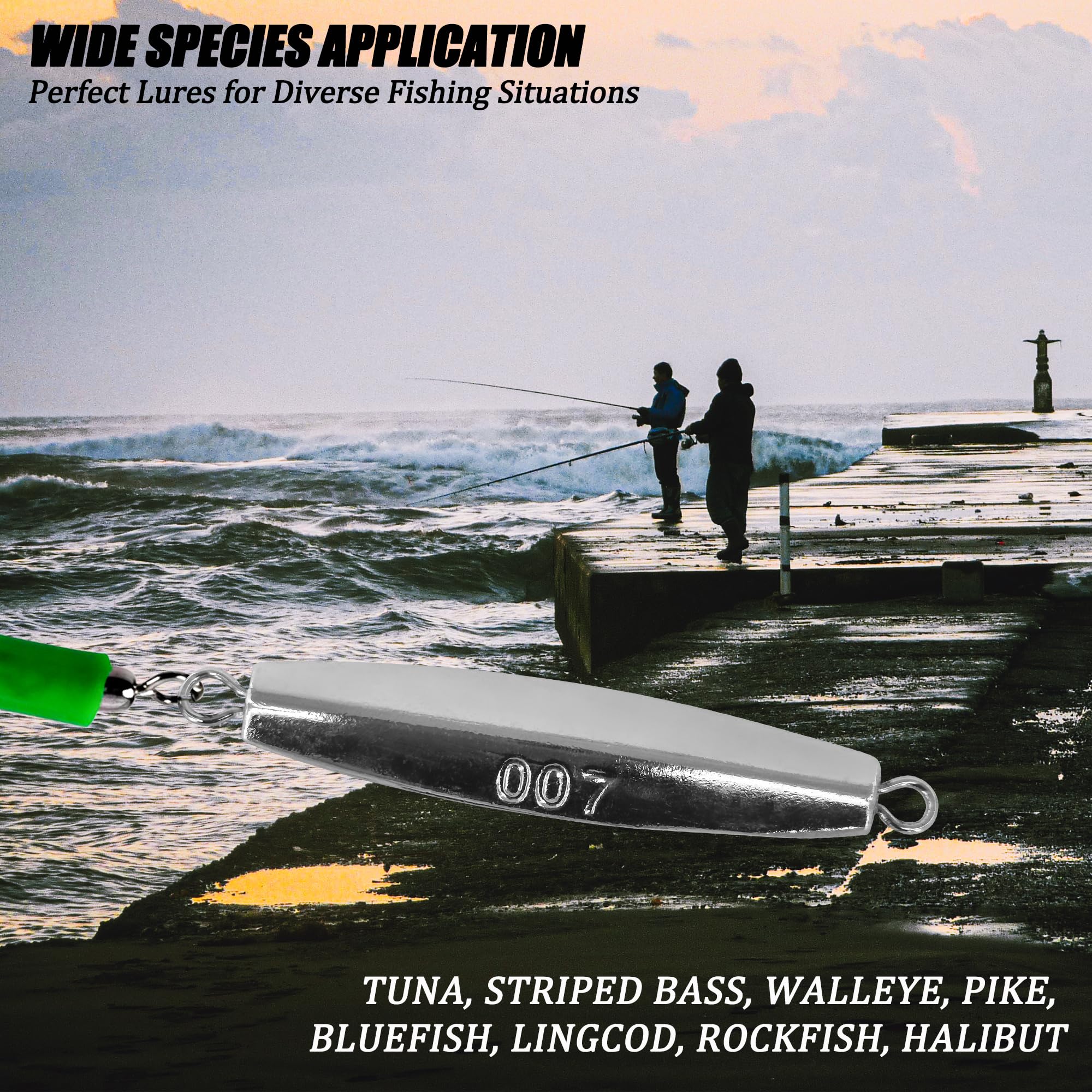 Diamond Jigs - Señuelos de pesca de agua salada, cebos planos de metal de 1 a 16 onzas para pesca de surf, fondo de rebote, fundición de hundimiento, señuelos verticales del océano para atún