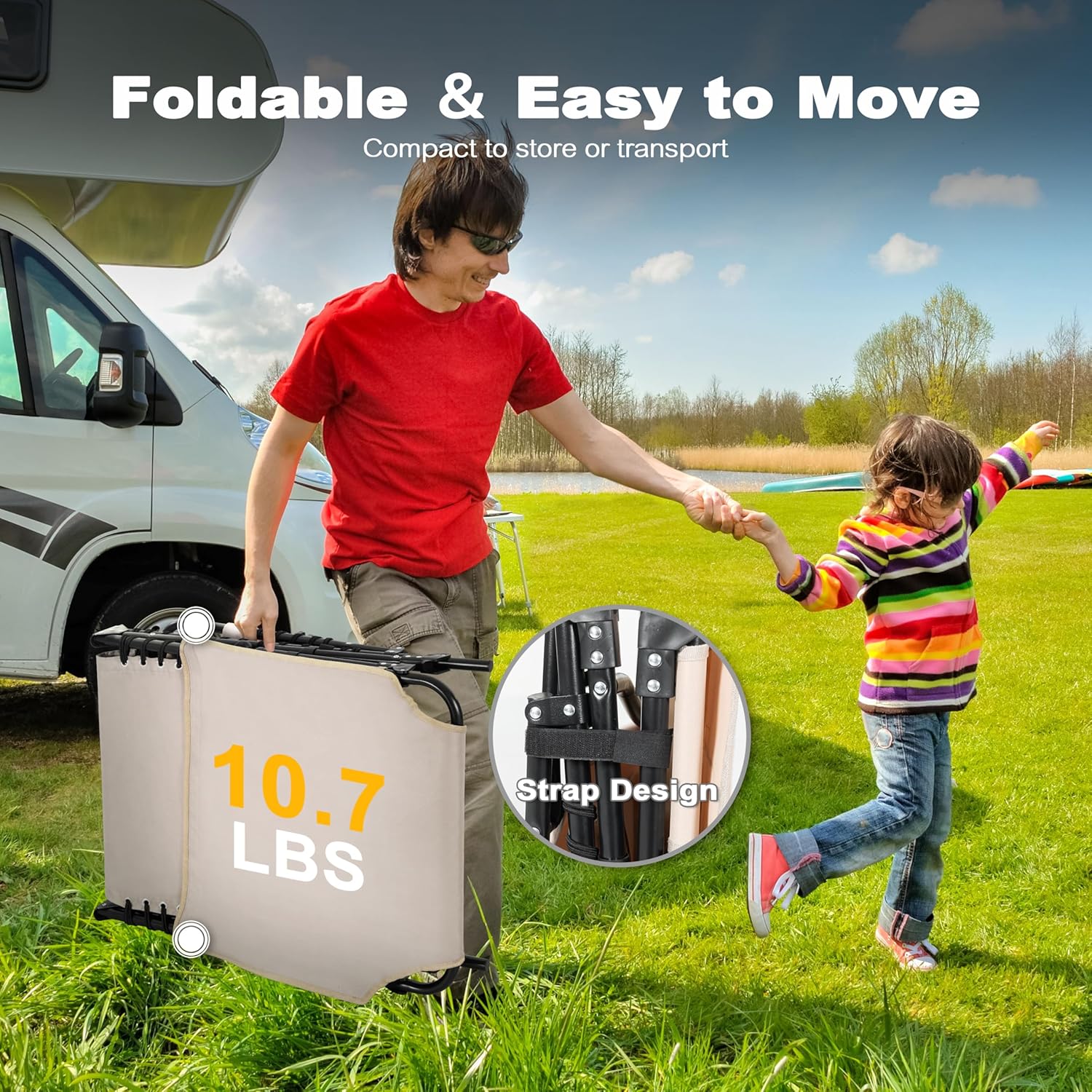 NUU GARDEN Outdoor Foldable Chaise Lounge Chairs - Tanning Chair with Face Hole & Pillow 5-Position Reclining Oxford Fabric - Portable for Beach, Poolside, Patio Camping (Khaki)