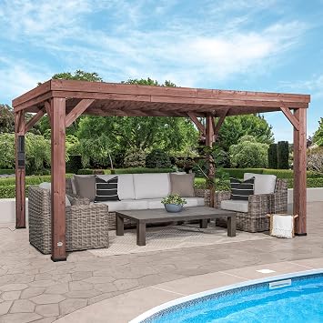 Backyard Discovery Brockton 14 x 10 Modern Cedar Wood Pergola Kit with All-Season Durability, High-Wind Rating, Concrete Anchors, PowerPort, Shade for Outdoor Patio, Deck, Garden, and Entertaining