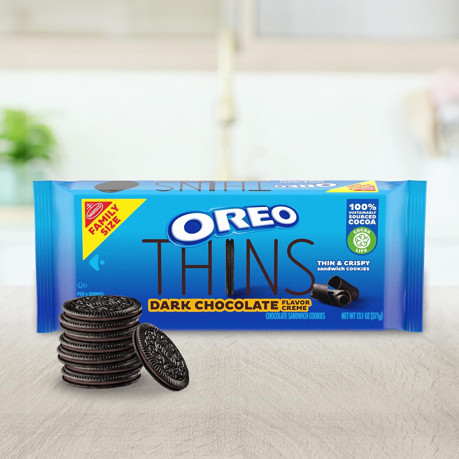 OREO Thins Dark Chocolate Flavored Creme Sandwich Cookies, Family Size, 13.1 oz