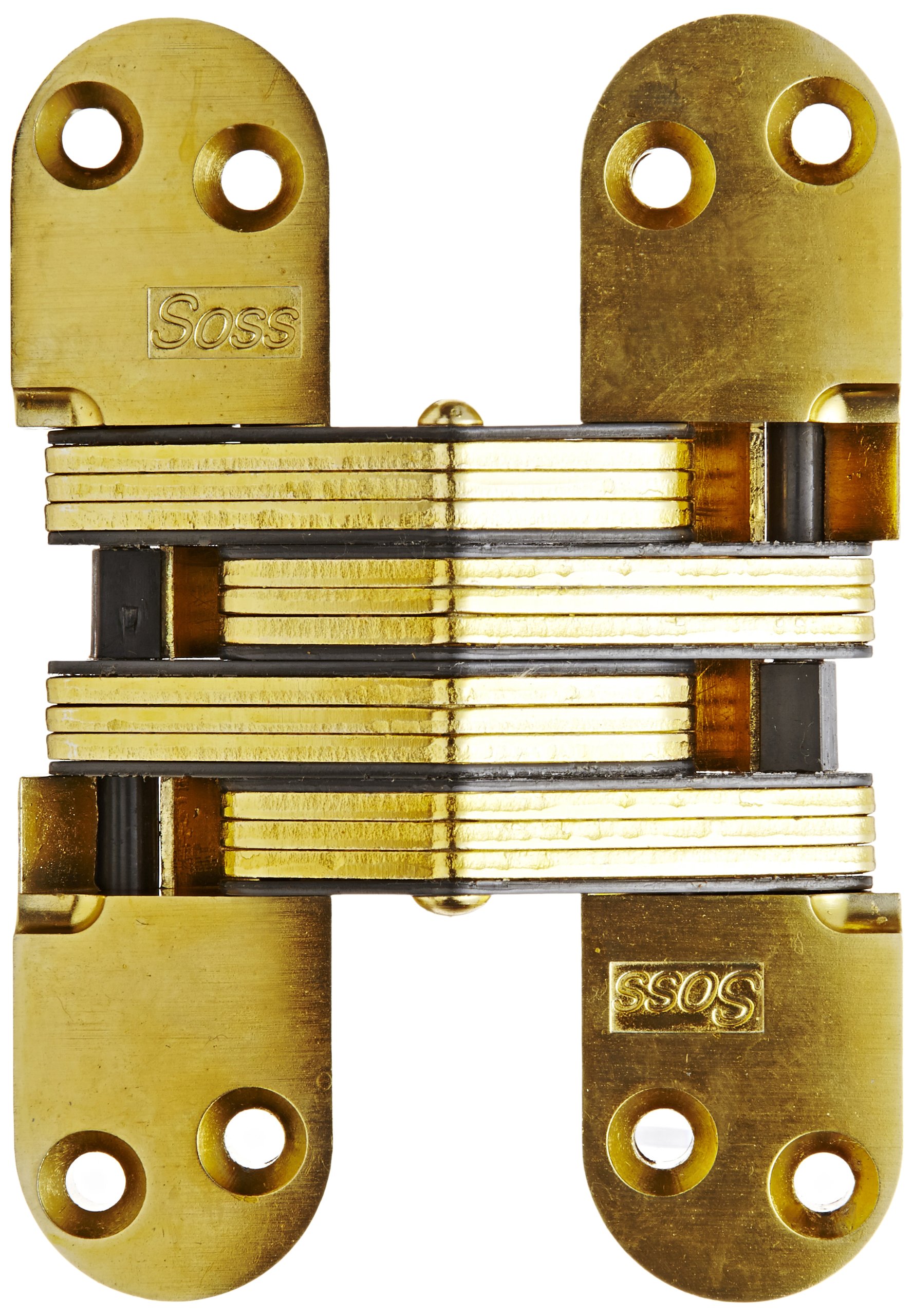 SOSS Invisible Hinge Model 220 for 2" Thick Material, 20 Minute Fire Rated, Zinc, Satin Brass Exterior Finish, Model Number 220US4, 12 x 1-1/2"