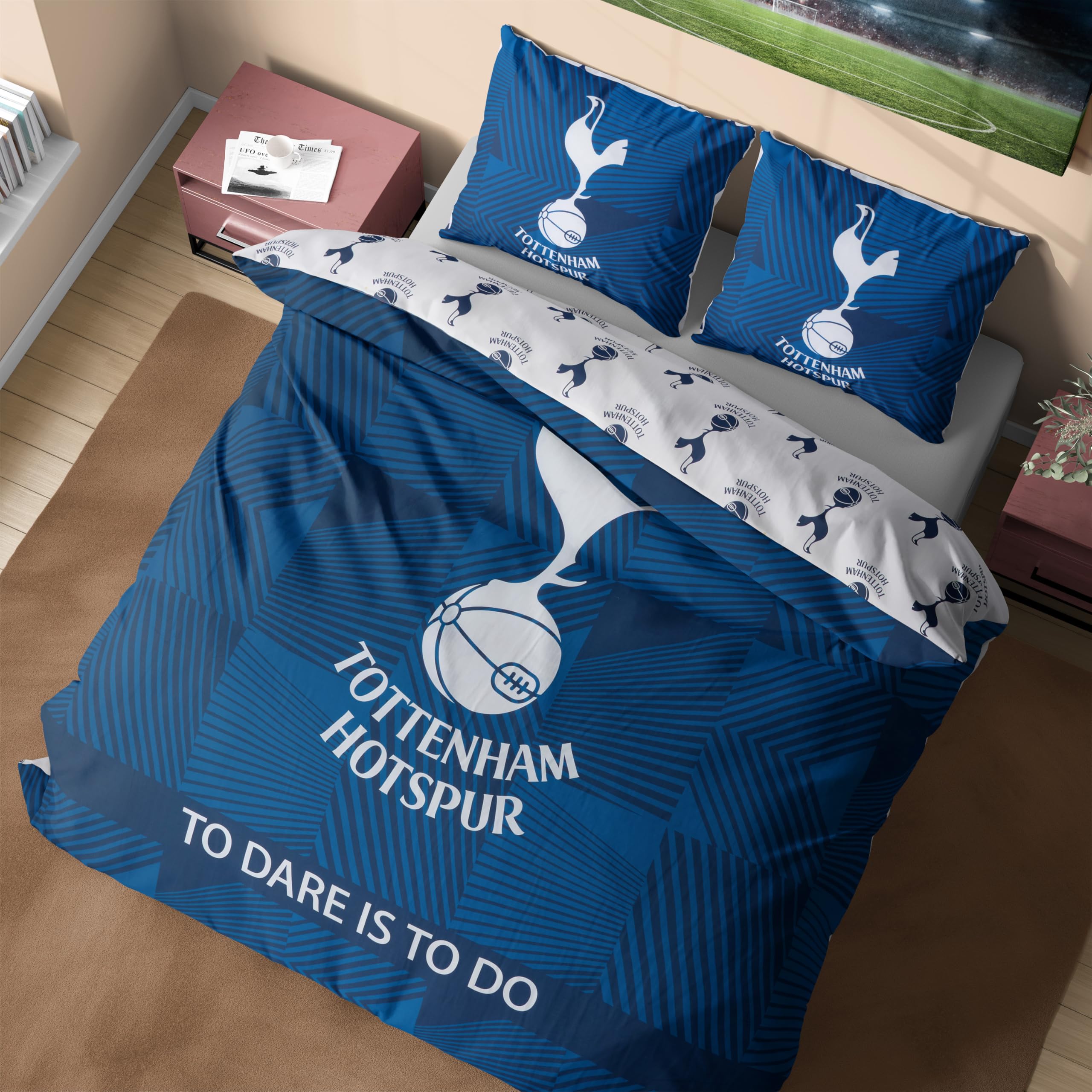 Get Trend Tottenham Hotspur FC Double Duvet Cover Set, Reversible Spurs Football Bedding Set with 2 Pillowcases, Soft & Durable Duvet Quilt Cover (Multi Tottenham Hotspur, Double) โ image 1