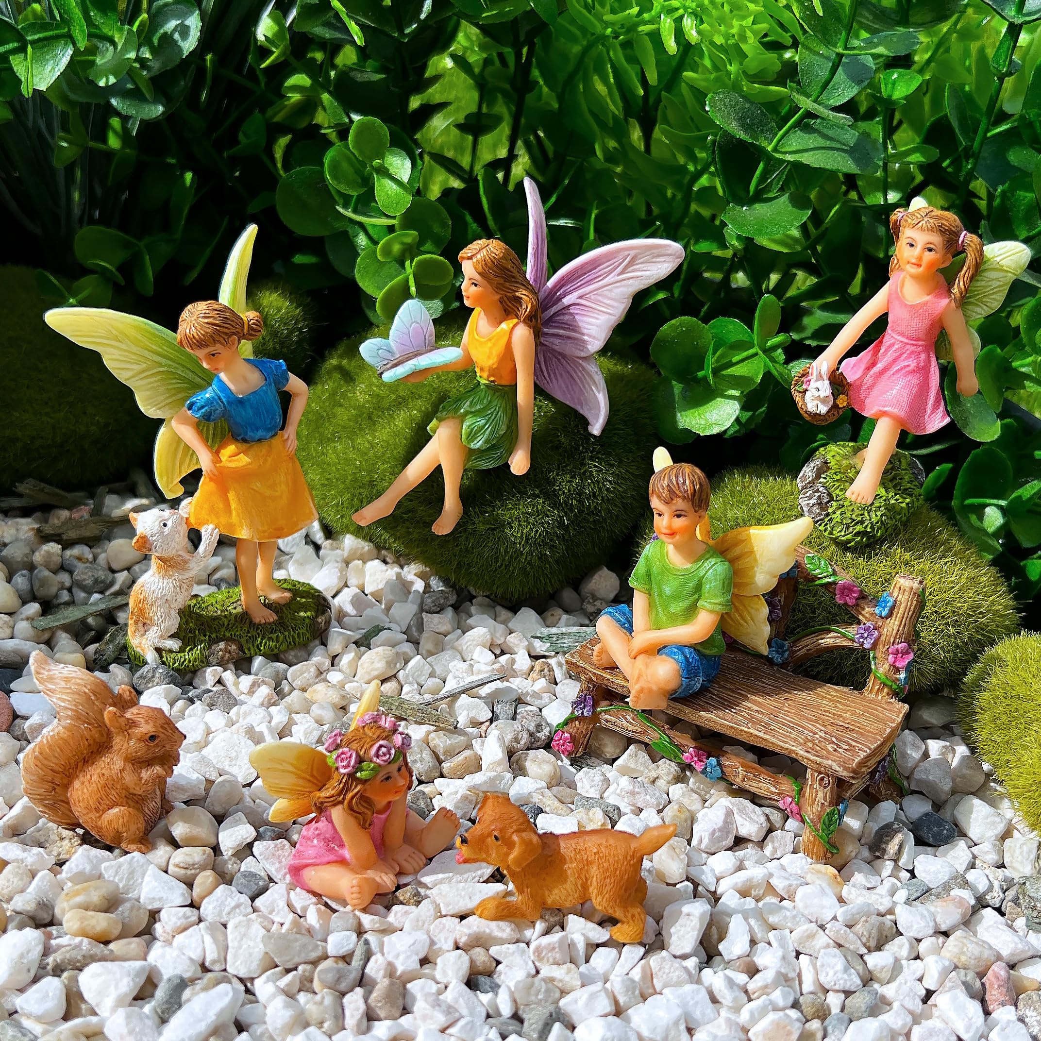 Mood Lab Fairy Garden – Miniatur-Feenfiguren mit Tieren – Statuen & Zubehör Deko-Set mit 8 Stück