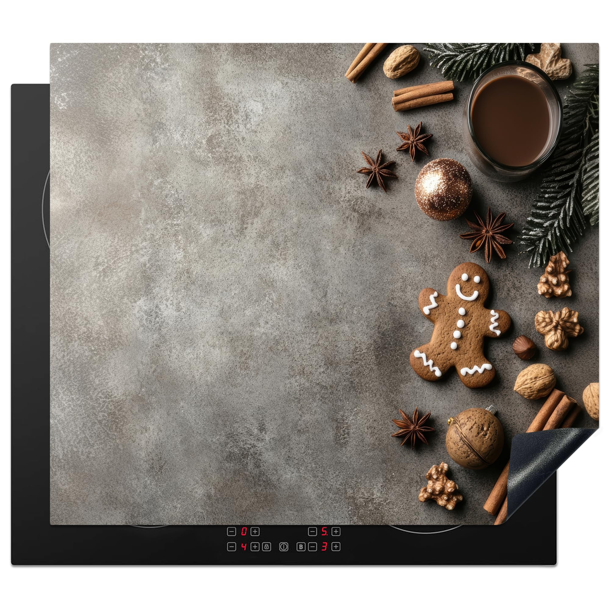 KitchenYeah© Induction Hob Cover Protector Mat 20.2"x22.9" / 58.3x51.3 cm Kitchen Universal Ceramic Covers for Electric Cookers Vinyl Winter - Christmas - Warm - Food