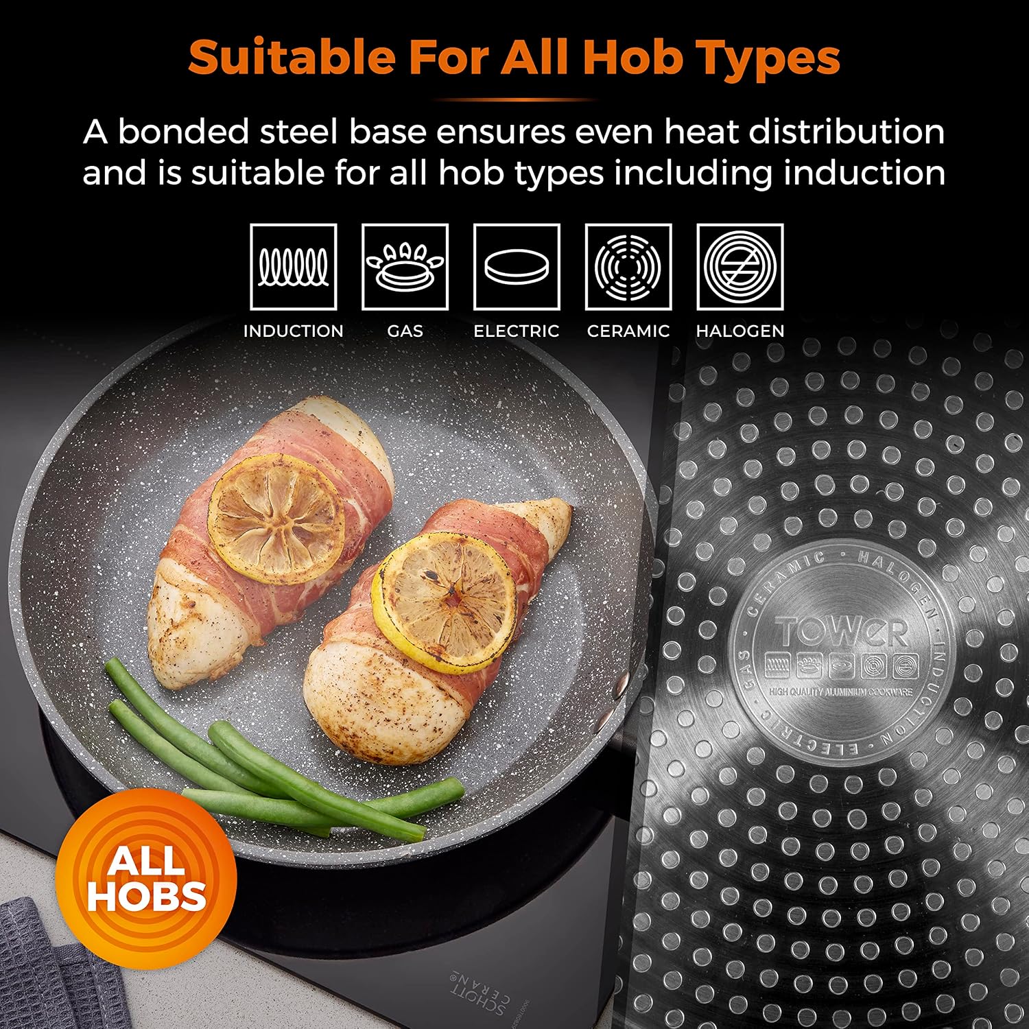 TOWER Cerastone Easy Clean Non-Stick Ceramic Coating Frying Pan Set, Forged Aluminium, Graphite