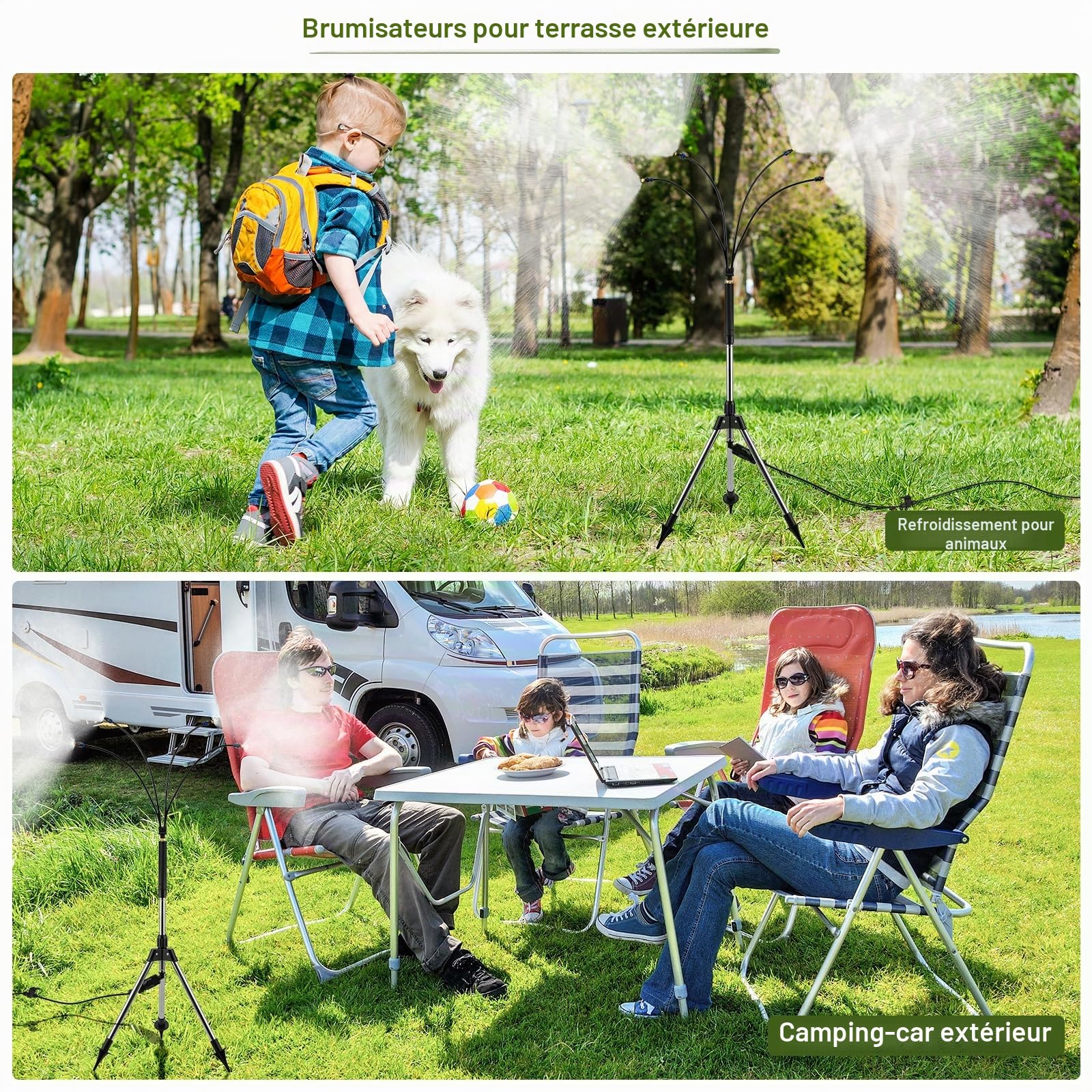 Brumisateurs Debout pour terrasse extérieure – Système de brumisation Portable réglable de 1,2 m pour l'extérieur, 9,1 m, Longue Ligne d'eau pour Jeux de Brume, Refroidissement de terrasse, Jardin