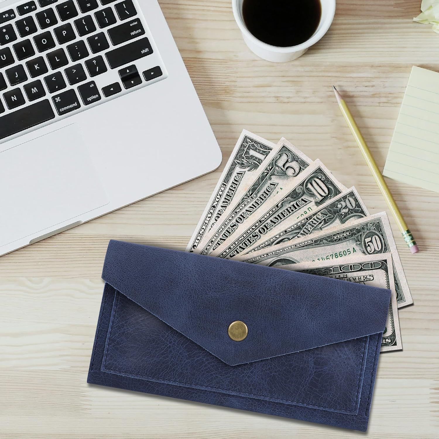 Blue Leather Cash Envelopes for Money Pouch Currency Holders - Soft Leather Money Bag Mobile Holder for Travel - Genuine Leathers Wallets for Women Money Bag - Travel Money Pouch Cash Holder - Image 8