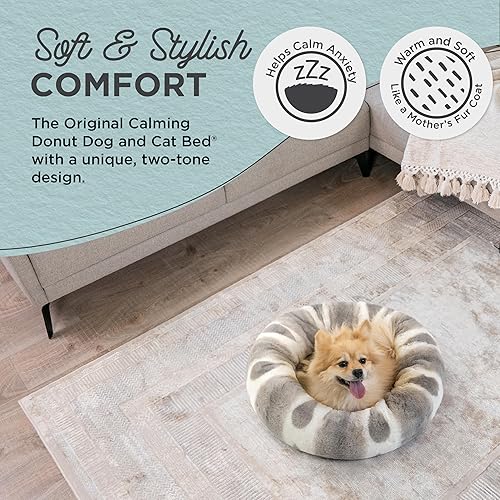 Miniatura 2 de Best Friends by Sheri Cama para perro con forma de dona calmante de piel sintética con estampado de lux, gris, pequeña, 23 x 23 pulgadas