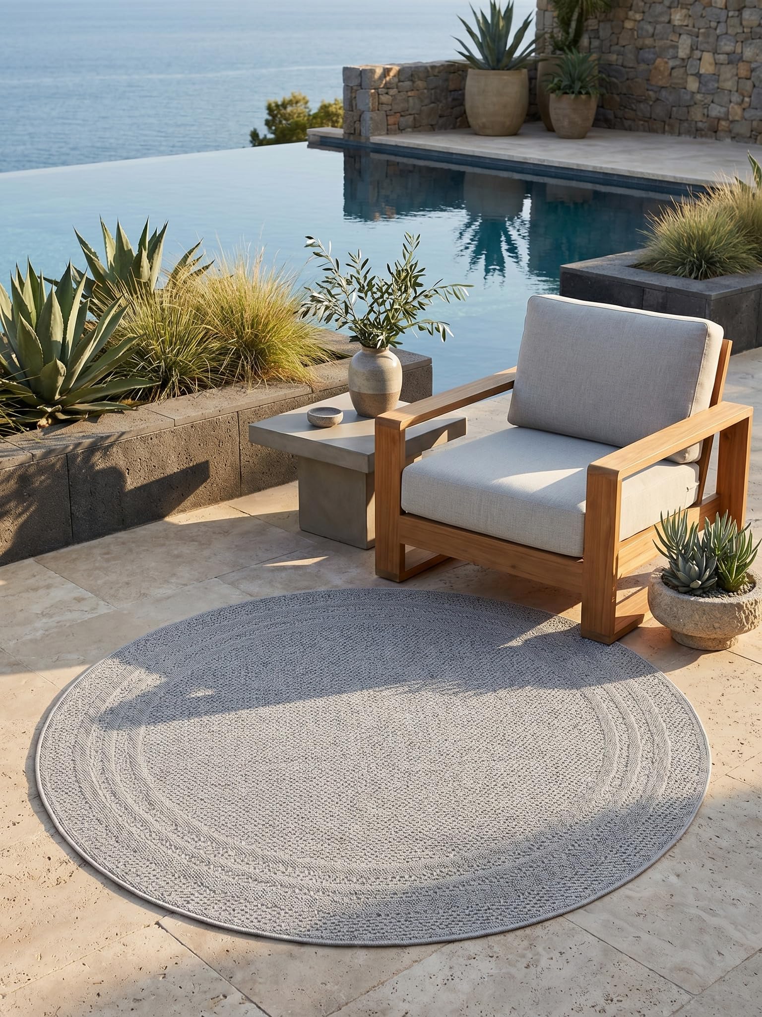 Tapis Tissé Plat Uni Style Kilim Lavable Gris 120x120 cm Entrée Couloir Oeko-TEX | VENTOUX