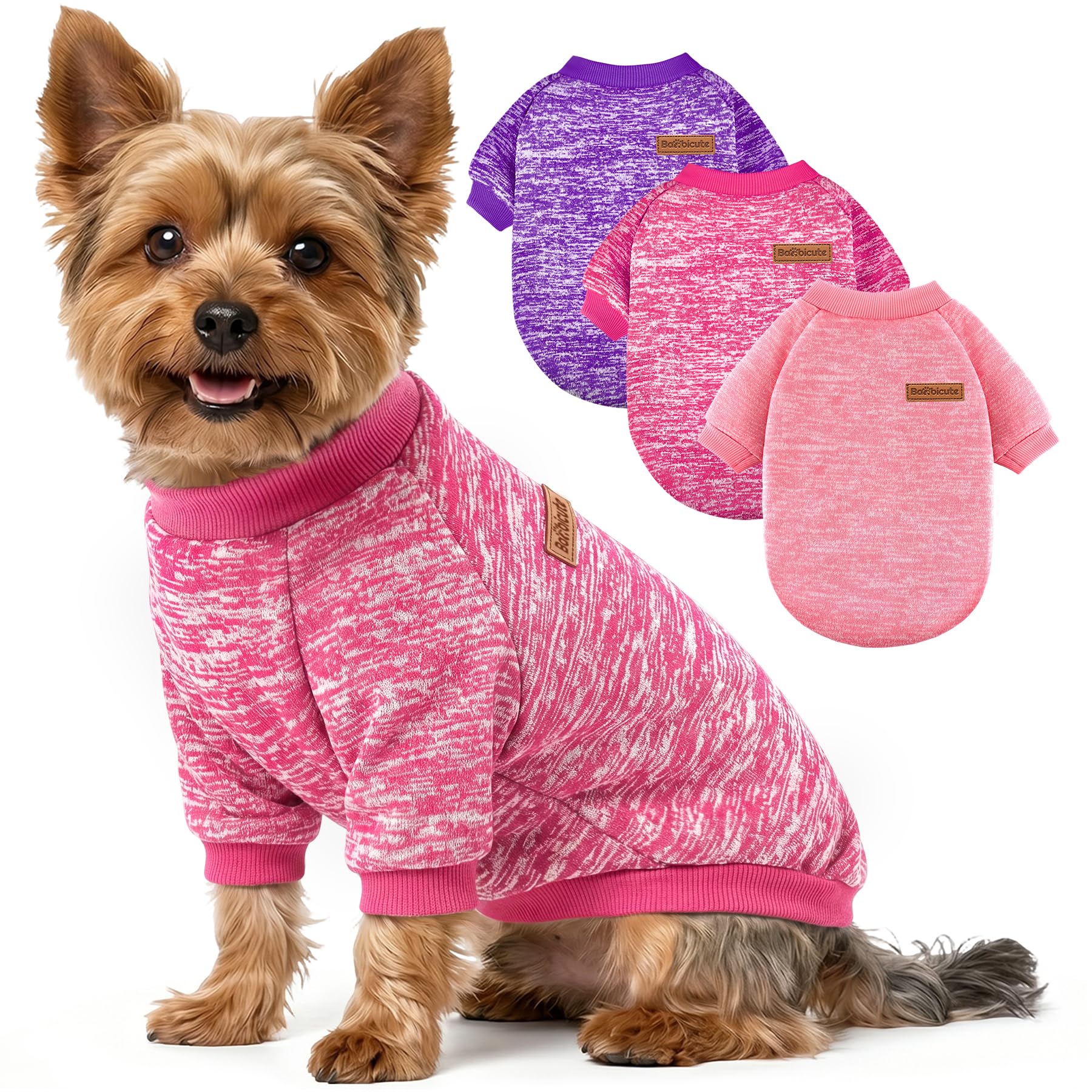 3 Pack Dog Sweaters for Small Dogs Girl Boy Winter Fleece Clothes Warm Soft Dog Sweatshirt Outfit for Dogs Cats Pet Apparel
