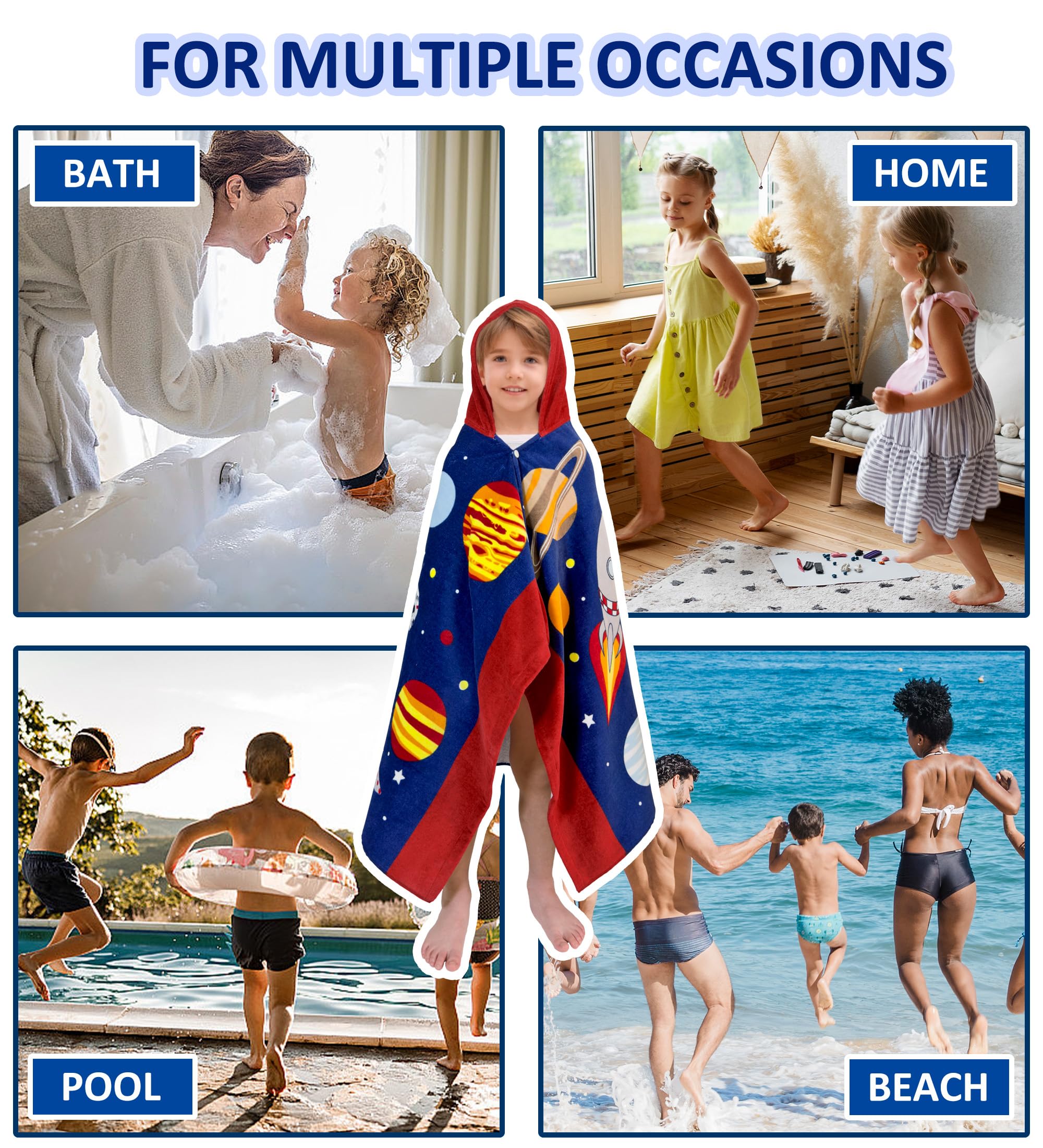 growell Toalla de baño con capucha para niños, suave y gruesa, 100 % algodón, toalla de playa con capucha para niños de 3 a 10 años, toalla de baño y natación para niños y niñas, 30 x 50 pulgadas