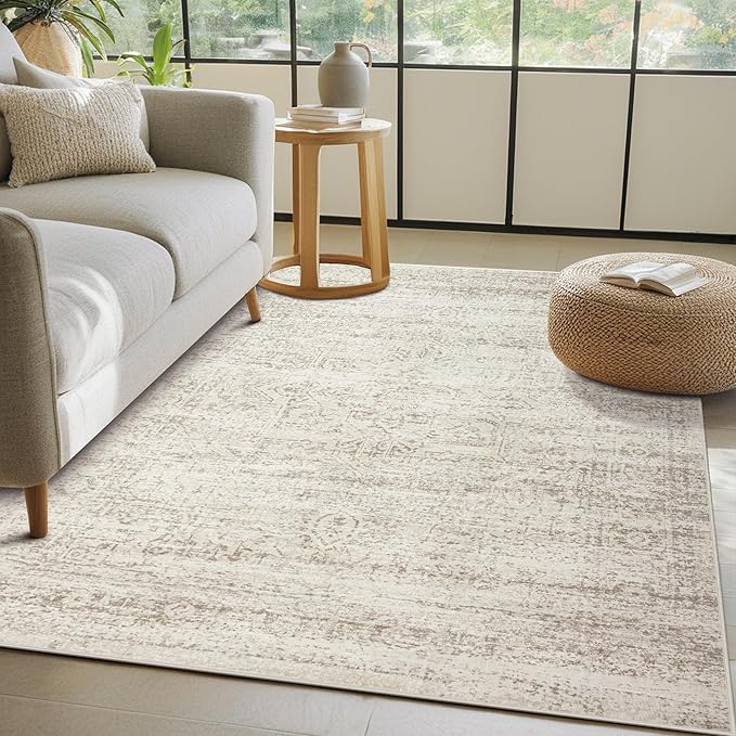 Area Rug 8x10 Washable Area Rugs for Living Room,Bedroom, Dining Room- Ultra Soft Non-Shedding Faux Wool Retro Rugs,Large Vintage Carpets with Non Slip Rubber Backing for Farmhouse Home Office