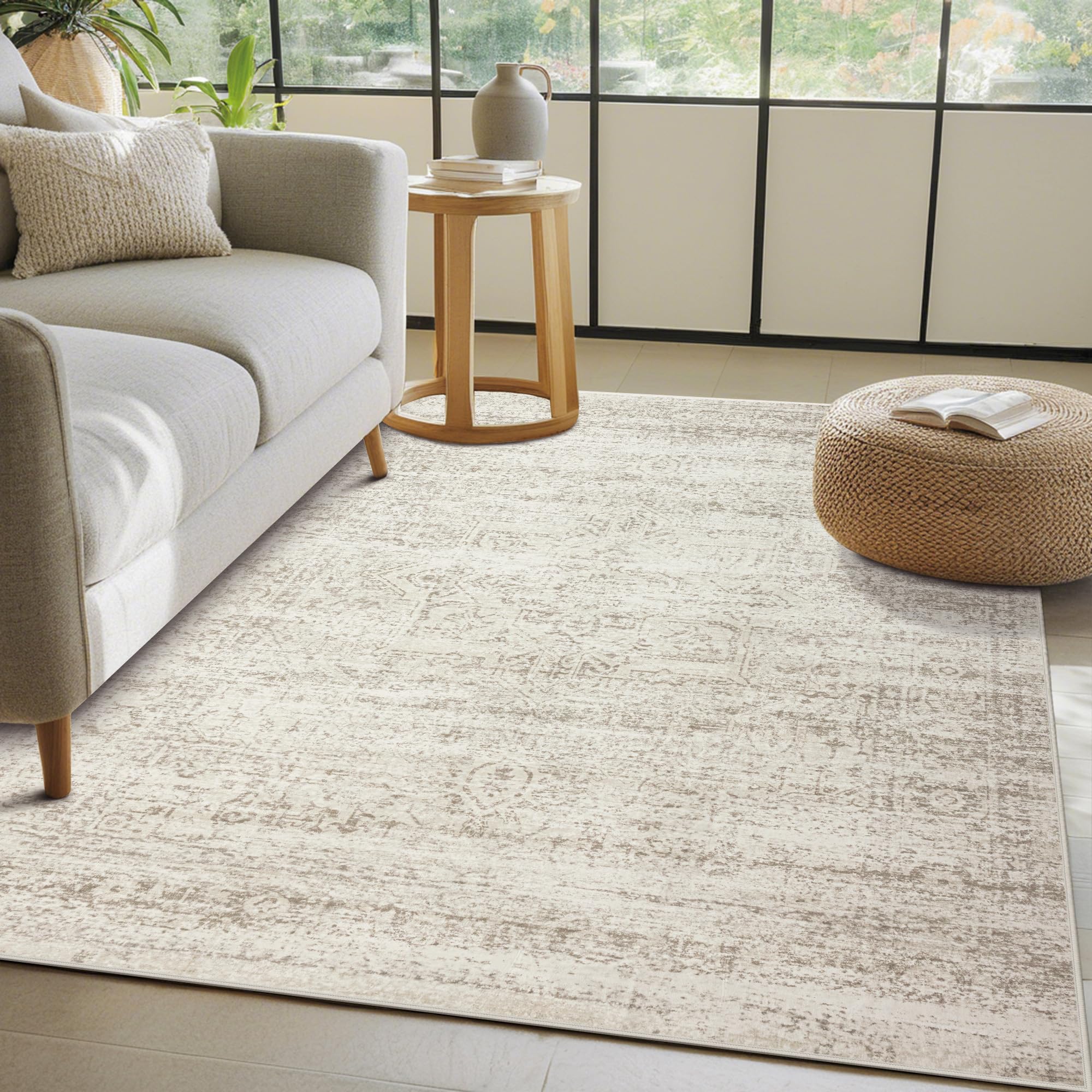 srugn washable rugs 4x6 area rugs for living room,bedroom,kids room,nursery- ultra soft faux wool small carpets,non slip&non-shedding low pile vintage print rugs for enterway,home office decor