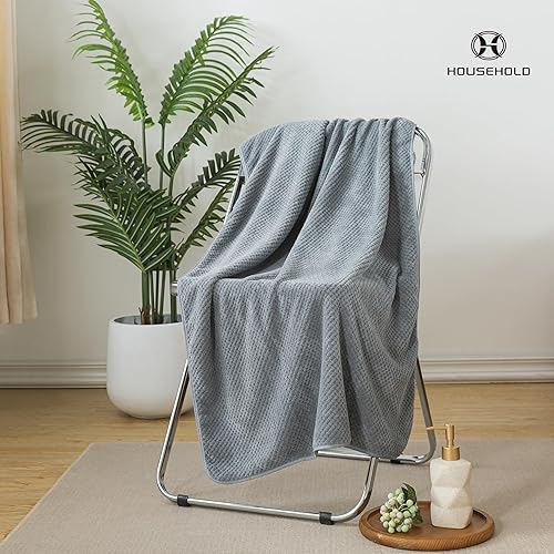 Miniatura 2 de H HOUSEHOLD Juego de toallas de baño de 3 piezas de lujo, de secado rápido, 1 toalla de baño, 1 toalla de secado de pelo con botón, toallas para