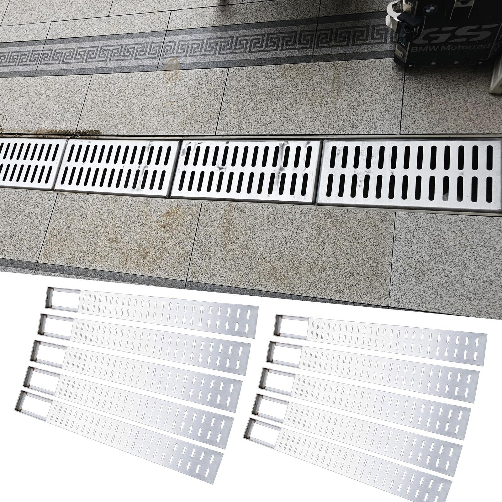 Stainless Steel Trench Drain Strainer for Driveways & Sidewalks, Easy-Clean Detachable Grate Cover, Durable Linear Rain Gutter for Yard Drainage Solutions
