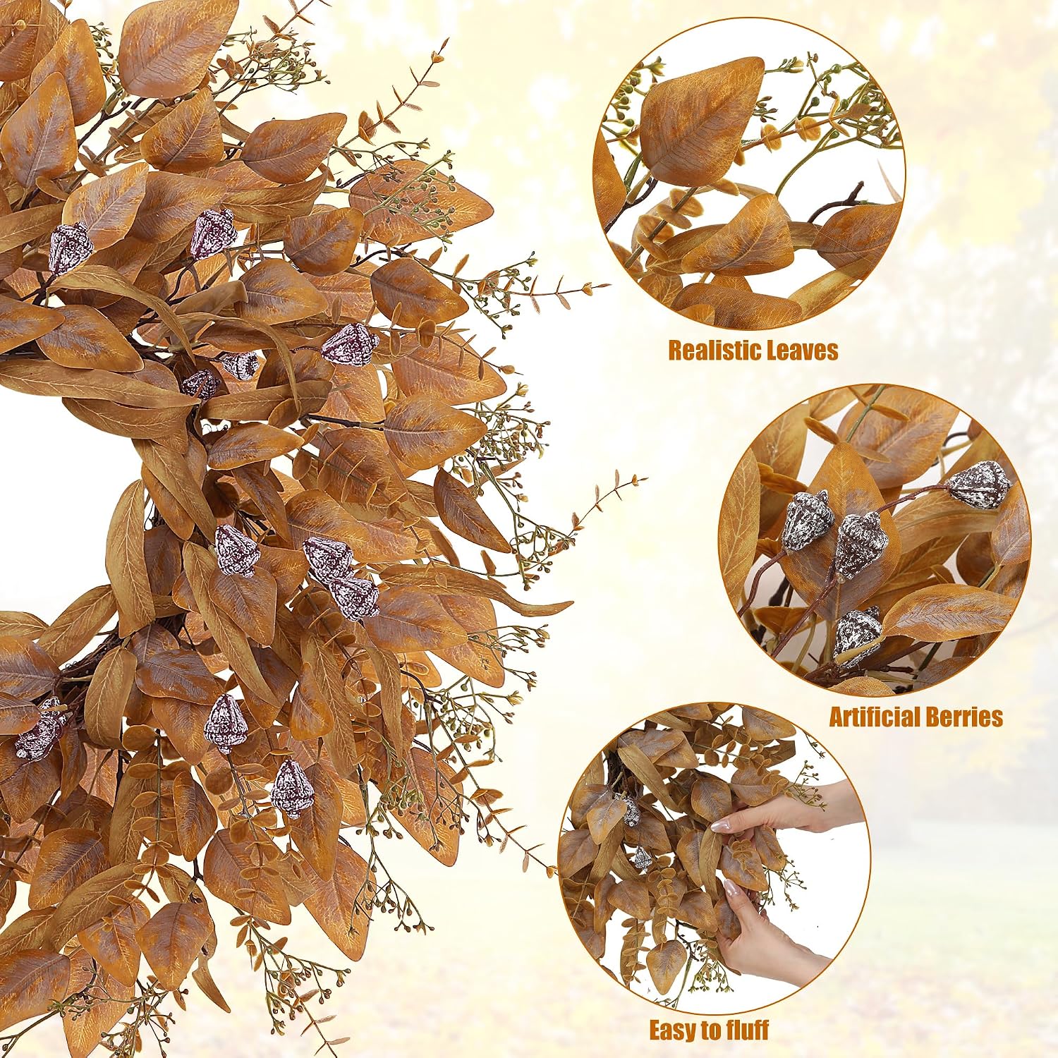 Sggvecsy Fall Wreath 24’’ Large Eucalyptus Wreath for Front Door Autumn