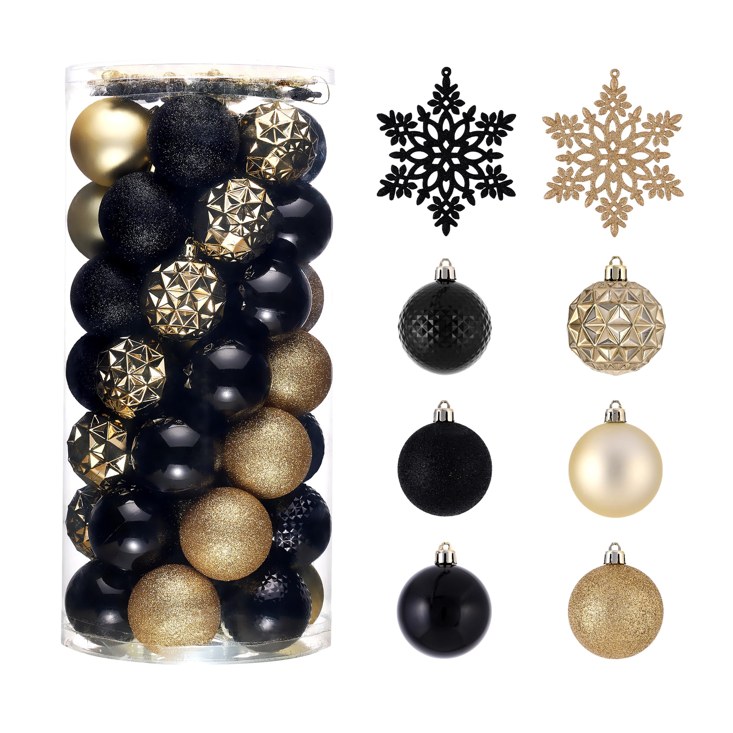 Décorations de Noël incassables 50 boules noir et or 6,9 cm pour éviter la casse des enfants