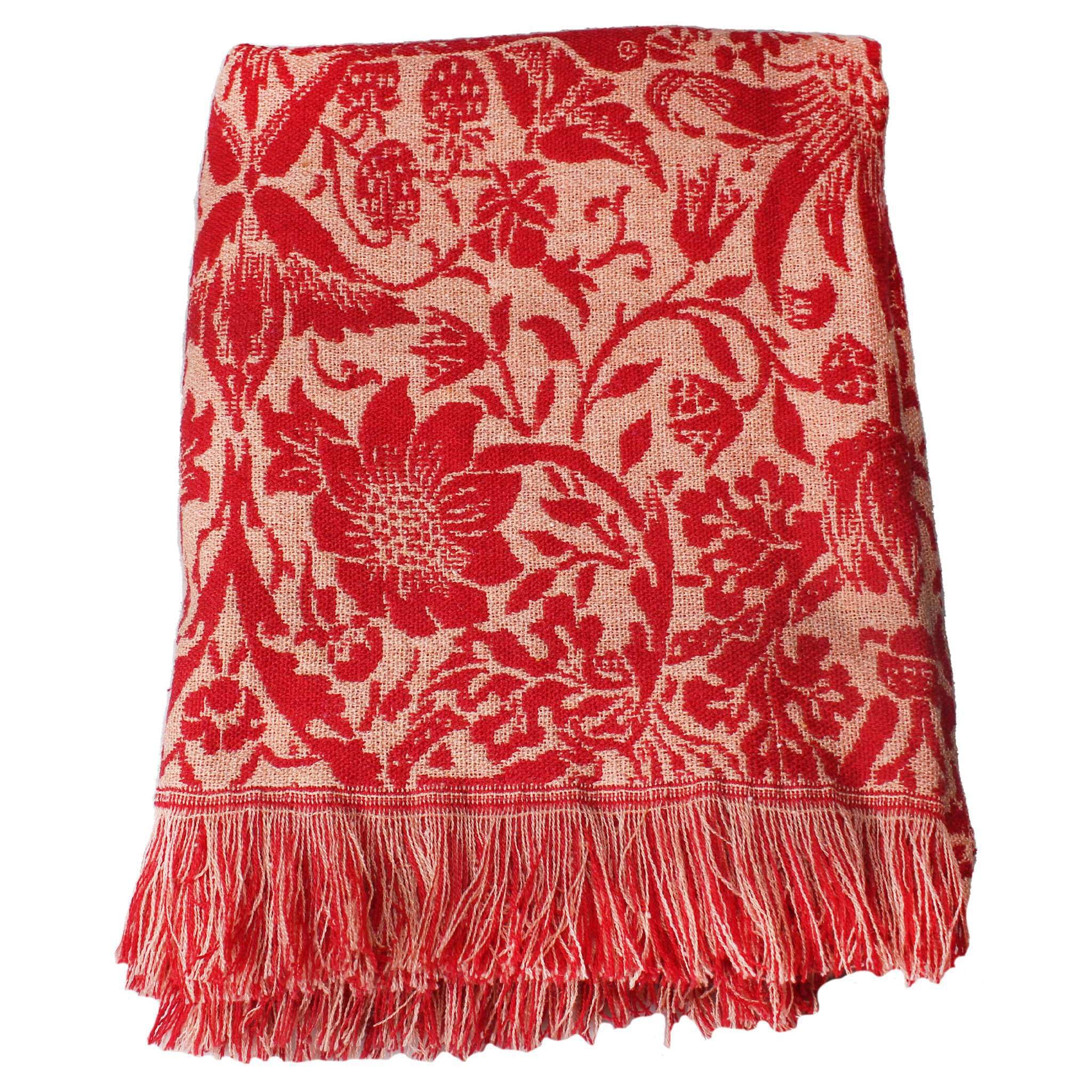 Half Moon Bay Red Strawberry Thief - By William Morris - Raspberry /White 60 X 50 Inch Recycled Polyethylene Terephthalate Throw Blanket