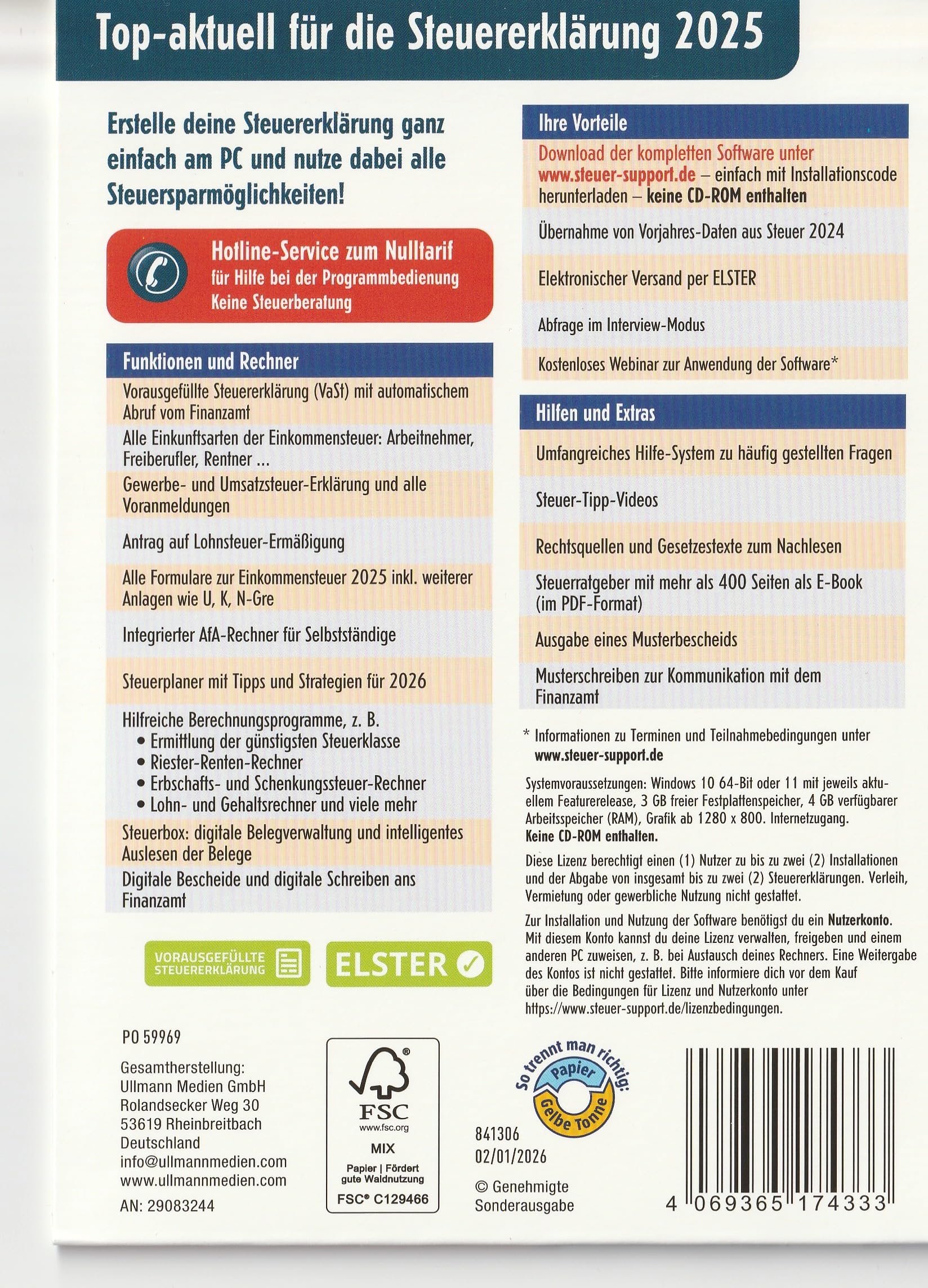 STEUER 2025 für Steuererklärung 2025 am PC von Aldi. ELSTER Klare Strukturiert Steuerprogramm Download Code Inklusive.
