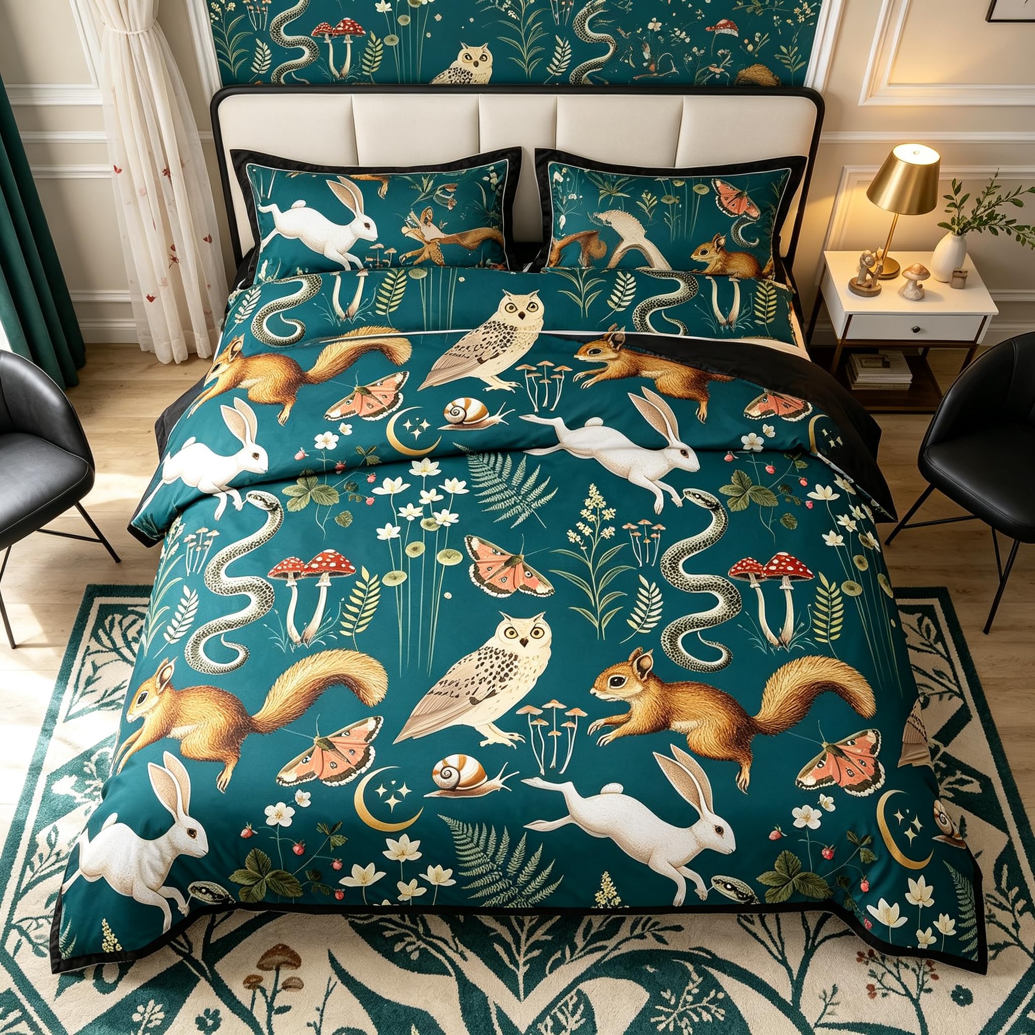 Loussiesd Animal Duvet Cover King Size Rabbits Squirrels Foxes Comforter Cover for Boys Girls Flowers Bedding Set 3Pcs Zoo Animal Room Decor Breathable Soft Lightweight Microfiber โ image 1