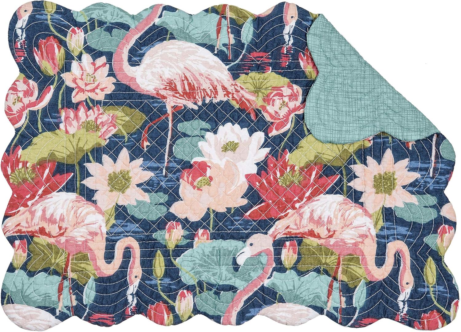 C&F Home Flamingo Lagoon Rectangle Placemats Set of 6 Cotton Quilted Coastal Beach Reversible Machine Washable Table Top Table Linens 13" x 19" Multicolor