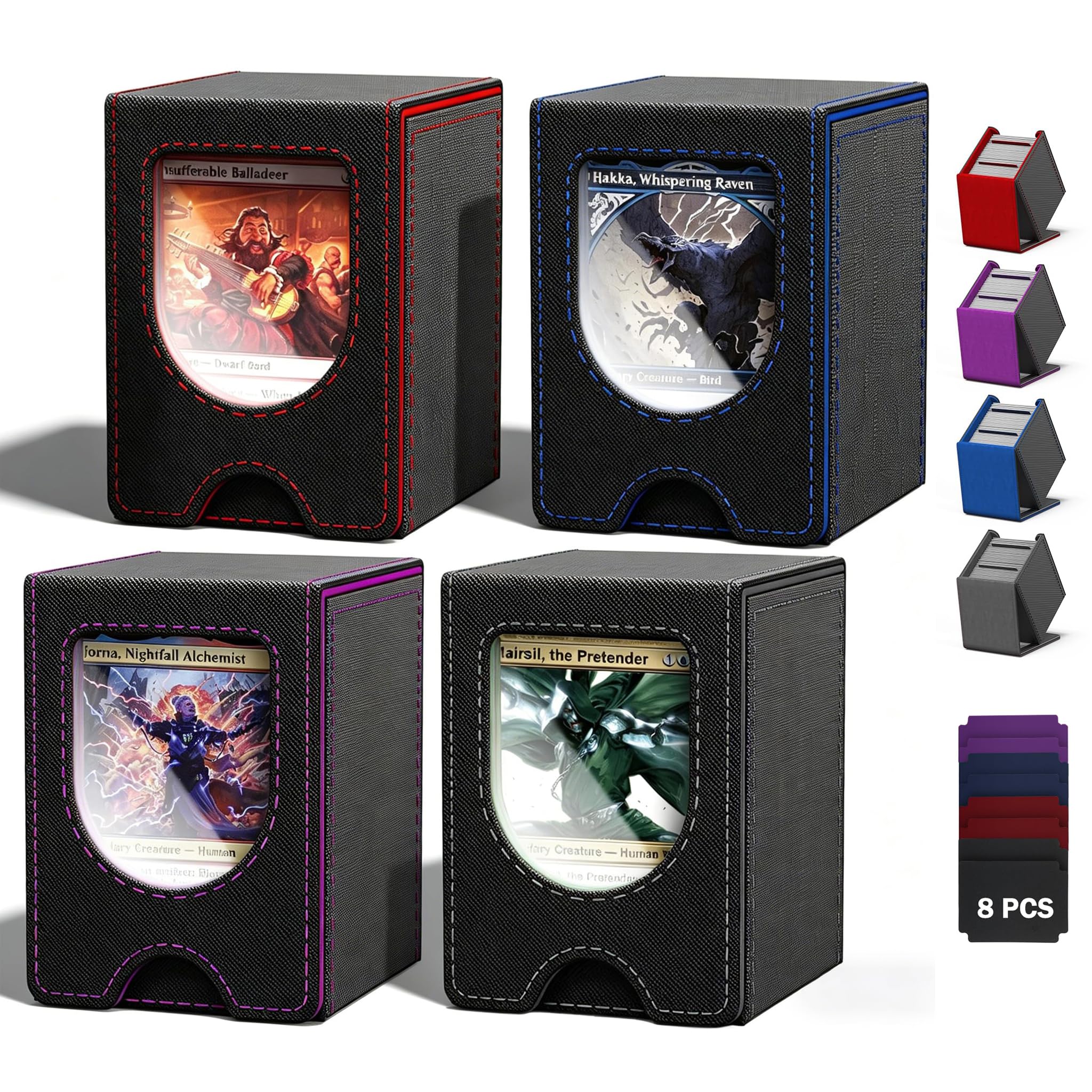 4er Set Magnetische MTG Commander Deck Box mit 2 Trennwänden, Premium Sammelkarten Aufbewahrungsbox kompatibel mit, bietet Platz für über 100 doppelt gesleevte TCG Karten