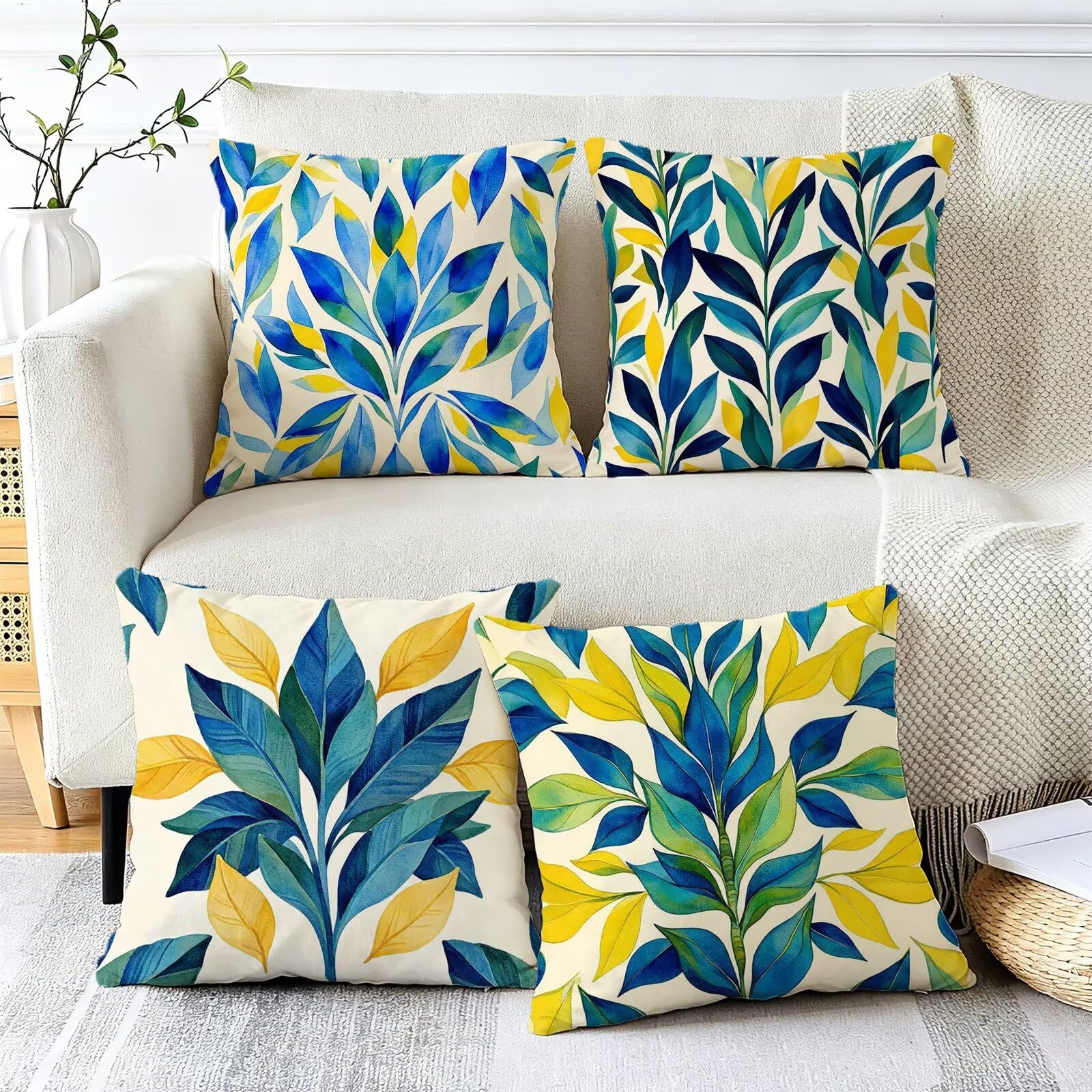 Blu Federe Cuscini Divano 40x40cm, Cuscini da Esterno Set de 4, Cod-232