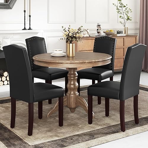 Miniatura 15 de LSSBOUGHT Juego de 2 sillas de comedor de poliuretano tapizadas Parsons con clavos de cobre y patas de madera maciza para comedor, restaurante