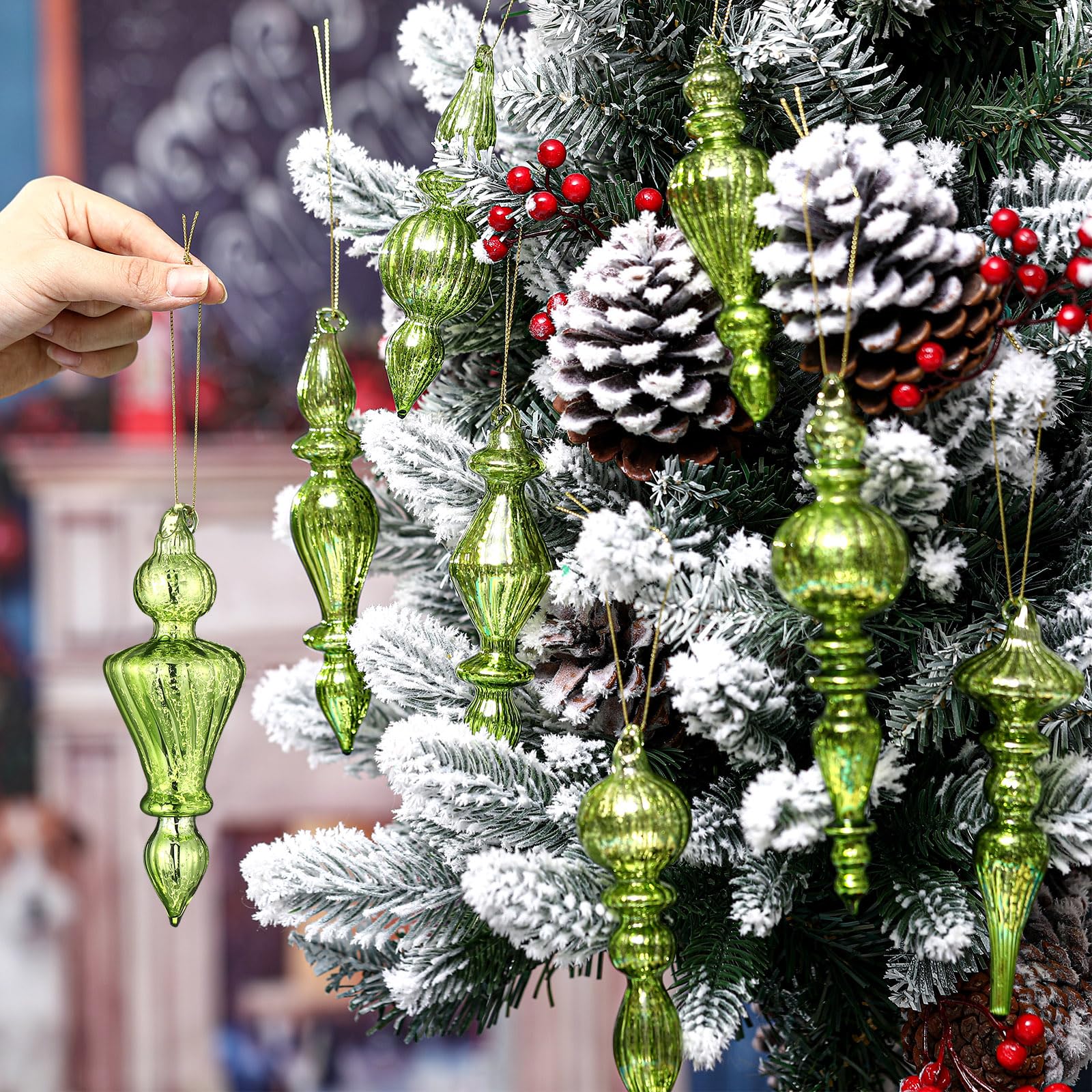 Mifoci 8 decorazioni natalizie in vetro mercurio da 15,2 cm, da appendere, decorazioni assortite per albero di Natale (verde fresco)