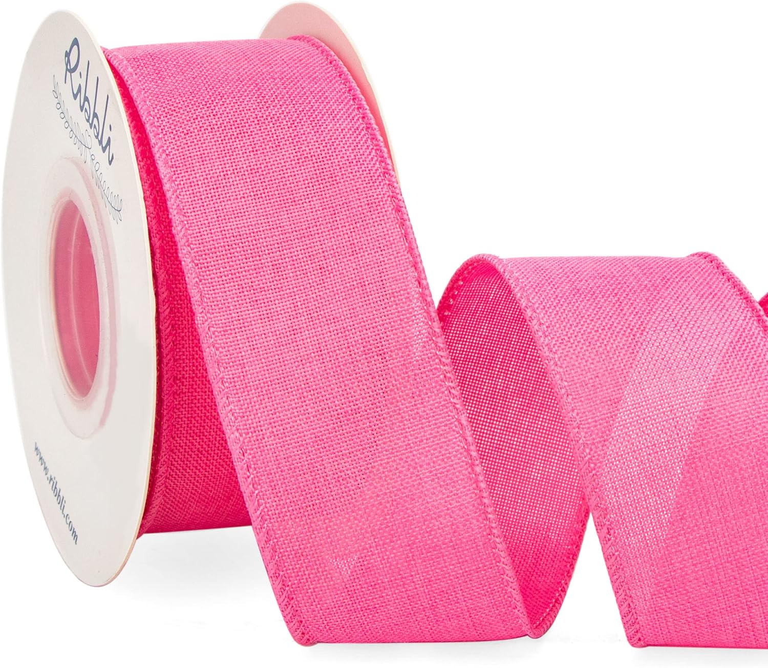Ribbli Pink Linen Wired Ribbon,11/2 Inch x Continuous 10