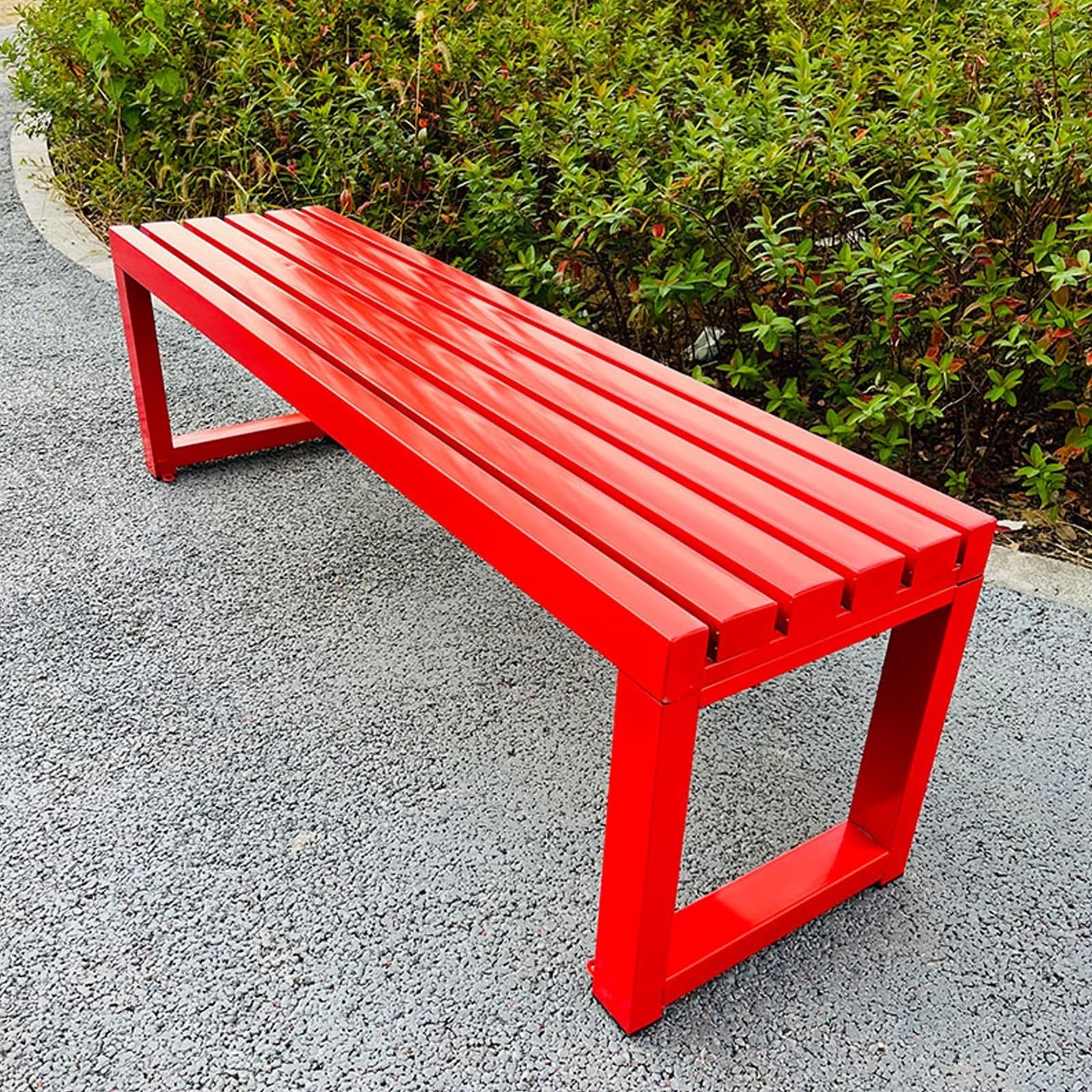 Banco de parque moderno asiento de metal sin respaldo exterior patio jardin
