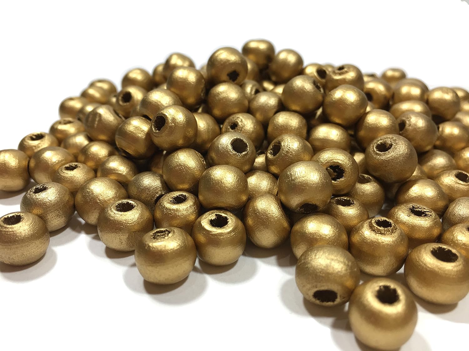 Round Wood Beads 10mm x 9mm Diameter with 3mm Hole, Gold, 500 - Image 5