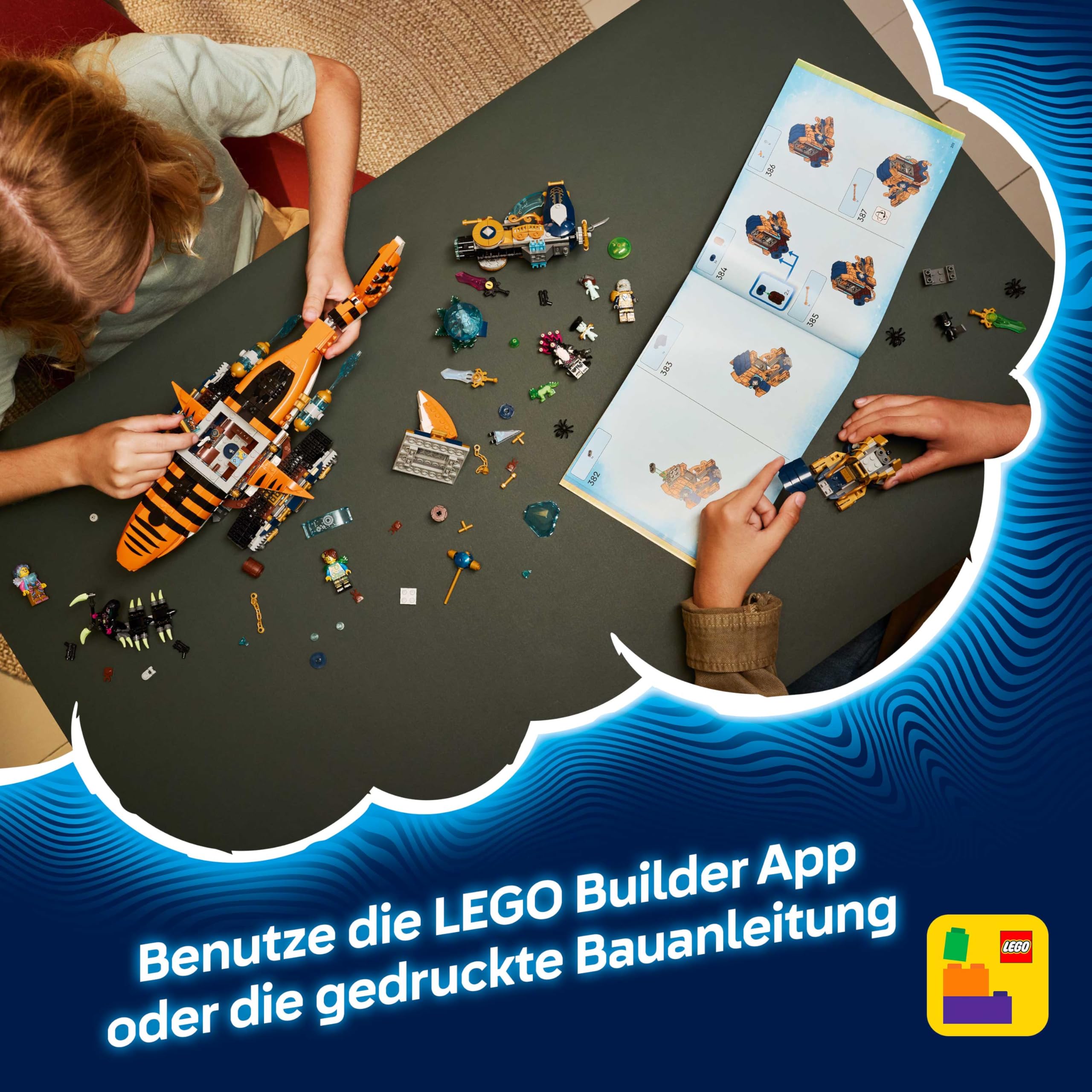 LEGO DREAMZzz 2in1 Tigerhai-Fahrzeug - Spielzeug verwandelbar in Piratenschiff mit Kanone - inkl. 5 Minifiguren und 2 sammelbaren Schatz-Kreaturen - Geschenk für Jungen ab 9 Jahren - 71515