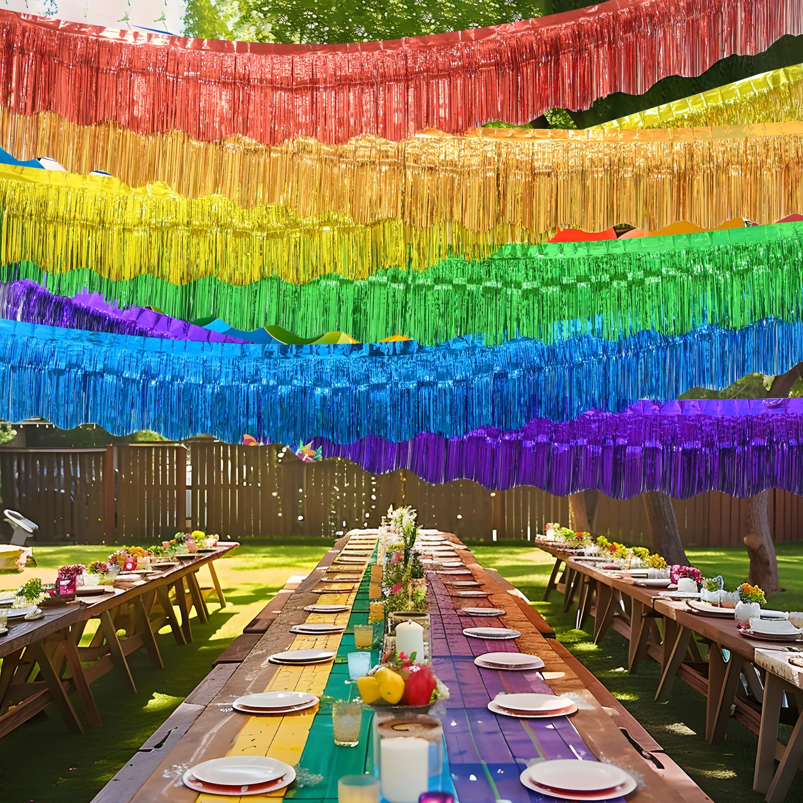 LOLStar Regenbogen-Folien-Fransengirlande, Party-Dekorationen, 6 Stück, Regenbogen-Lametta-Metallic-Glitzer, hängende bunte Tischröcke für Geburtstag, Hochzeit, Weihnachten, Stolz, Monat, Parade