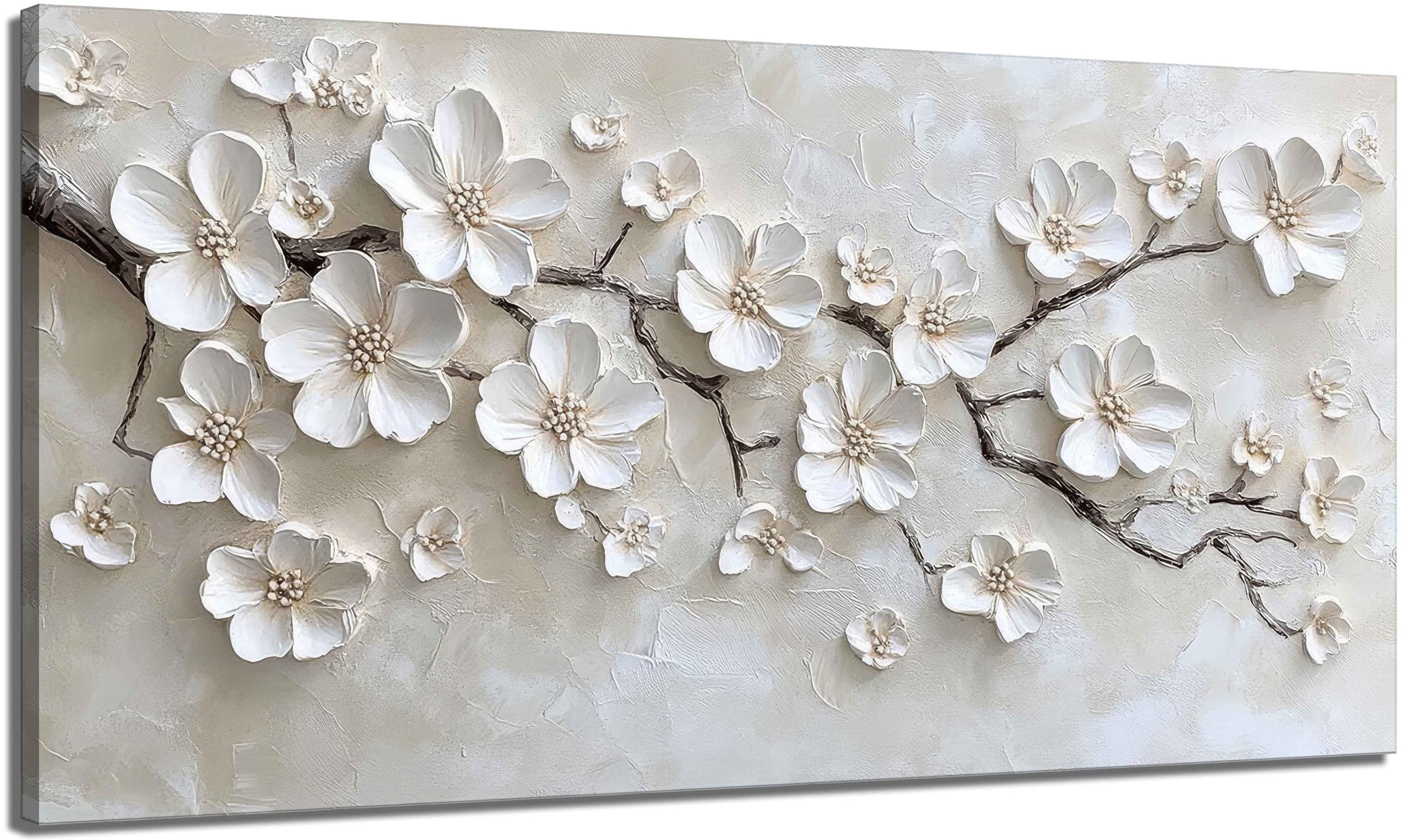 Large White Magnolia 3D Textured Canvas Wall Art