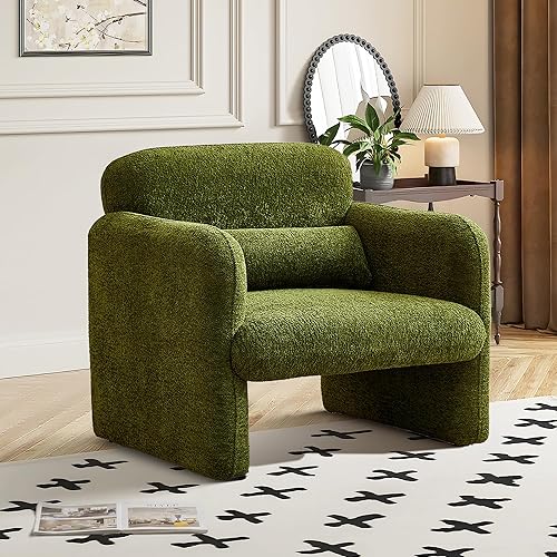 Sillas decorativas de 33.86 pulgadas, moderna silla con brazo de tela Sherpa mejorada, cómoda silla tapizada para ocio, sofá individual con una