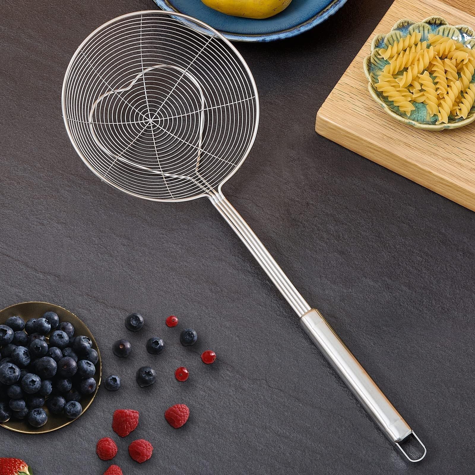 Espumadera, Cuchara Coladora For Freír con Mango, Utensilios De Cocina De Acero Inoxidable, Cuchara For Freidora Cuchara Coladora(17.5cm)