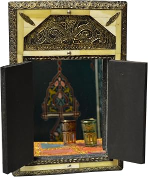 Handmade Moroccan Camel Bone Mirror Wood Base with Doors