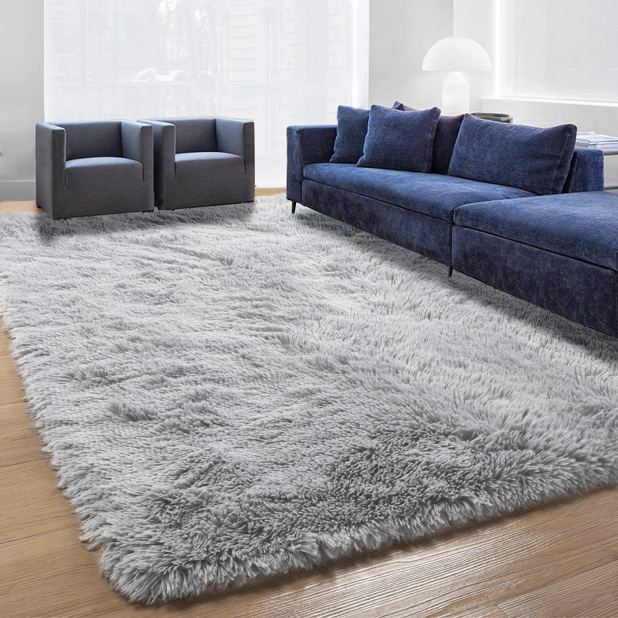 Light Gray Area Rug, 4'X6', Fluffy Shag for Bedroom & Living Room, Kids Room & Nursery Decor — image 1